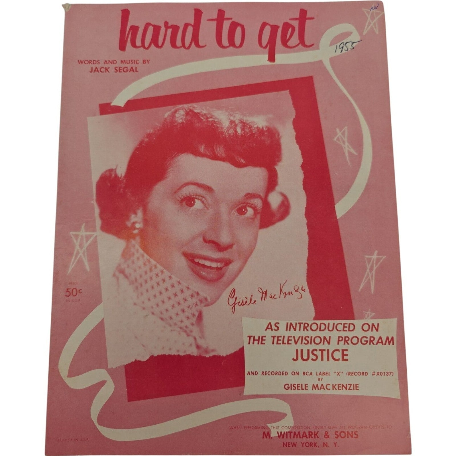 Vintage Sheet Music 1955 Giselle Mackenzie Hard To Get by Jack Segal