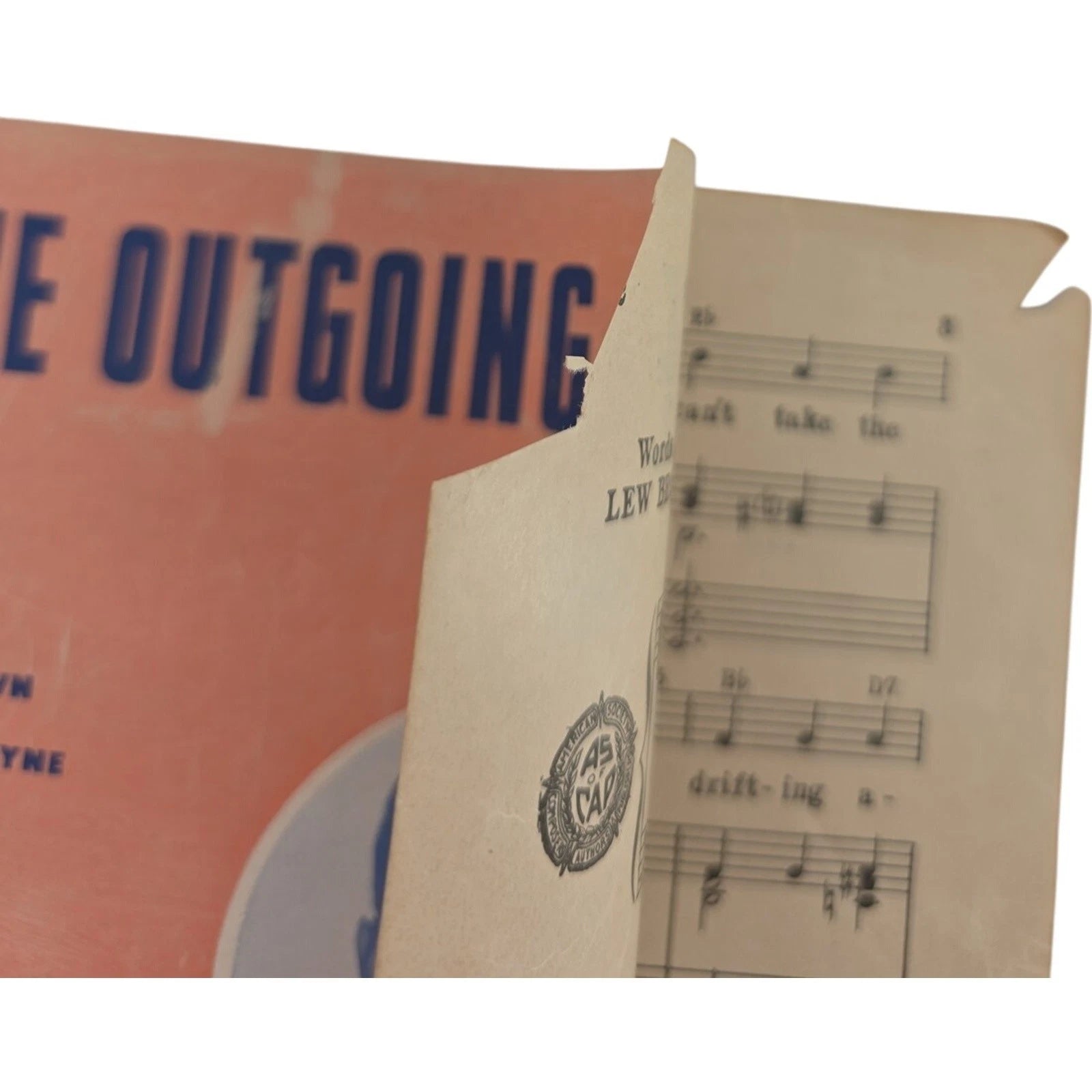 1950 On the Outgoing Tide 1941 Sheet Music by Lew Brown & Mabel Wayn Perry Como