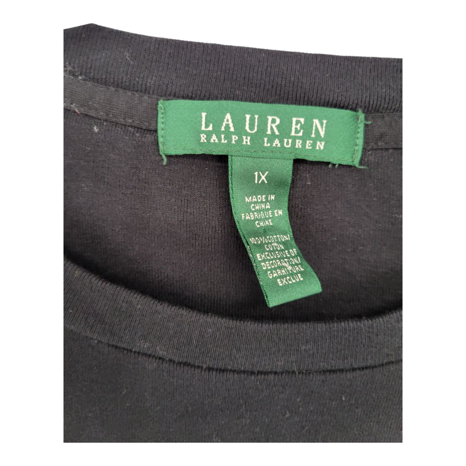 Lauren Ralph Lauren Black Long Sleeve Beaded Top Cotton Pullover 1X