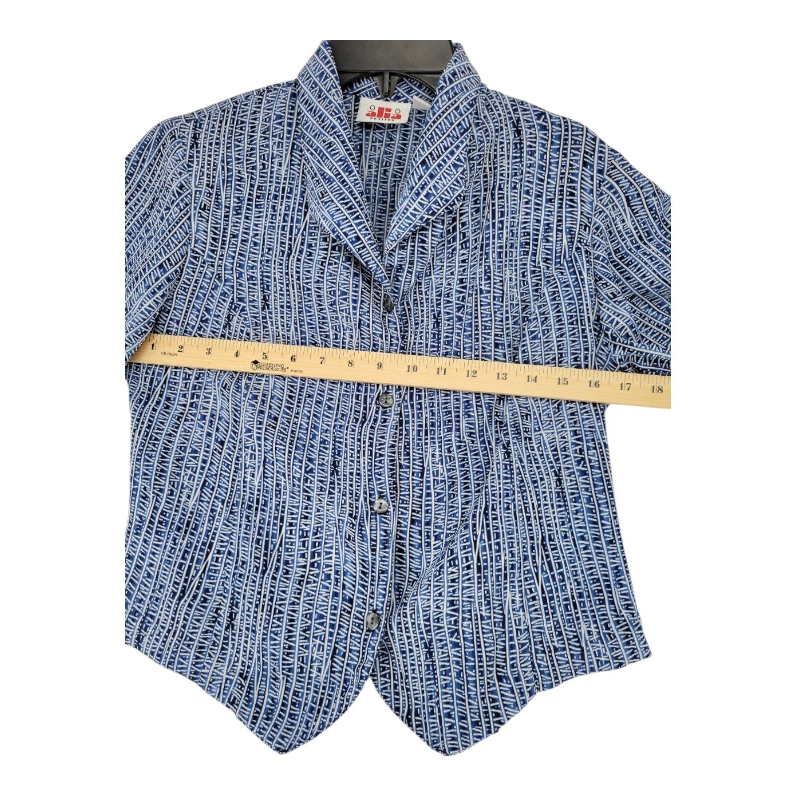 Alia Petites Blue Abstract Button Up Blouse Size 8