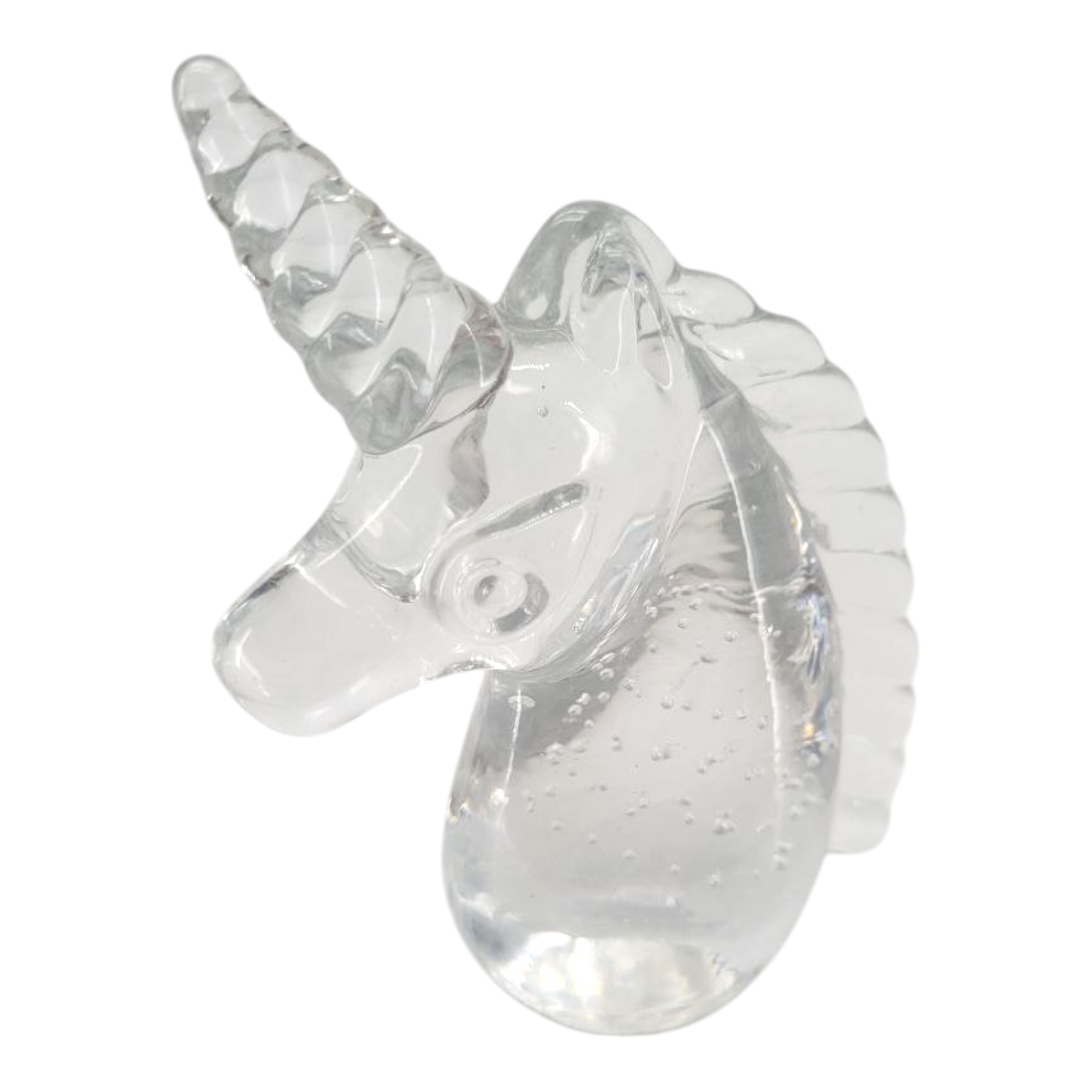 Vintage Clear Art Glass Unicorn Figurine Paper Weight Controlled Bubbles