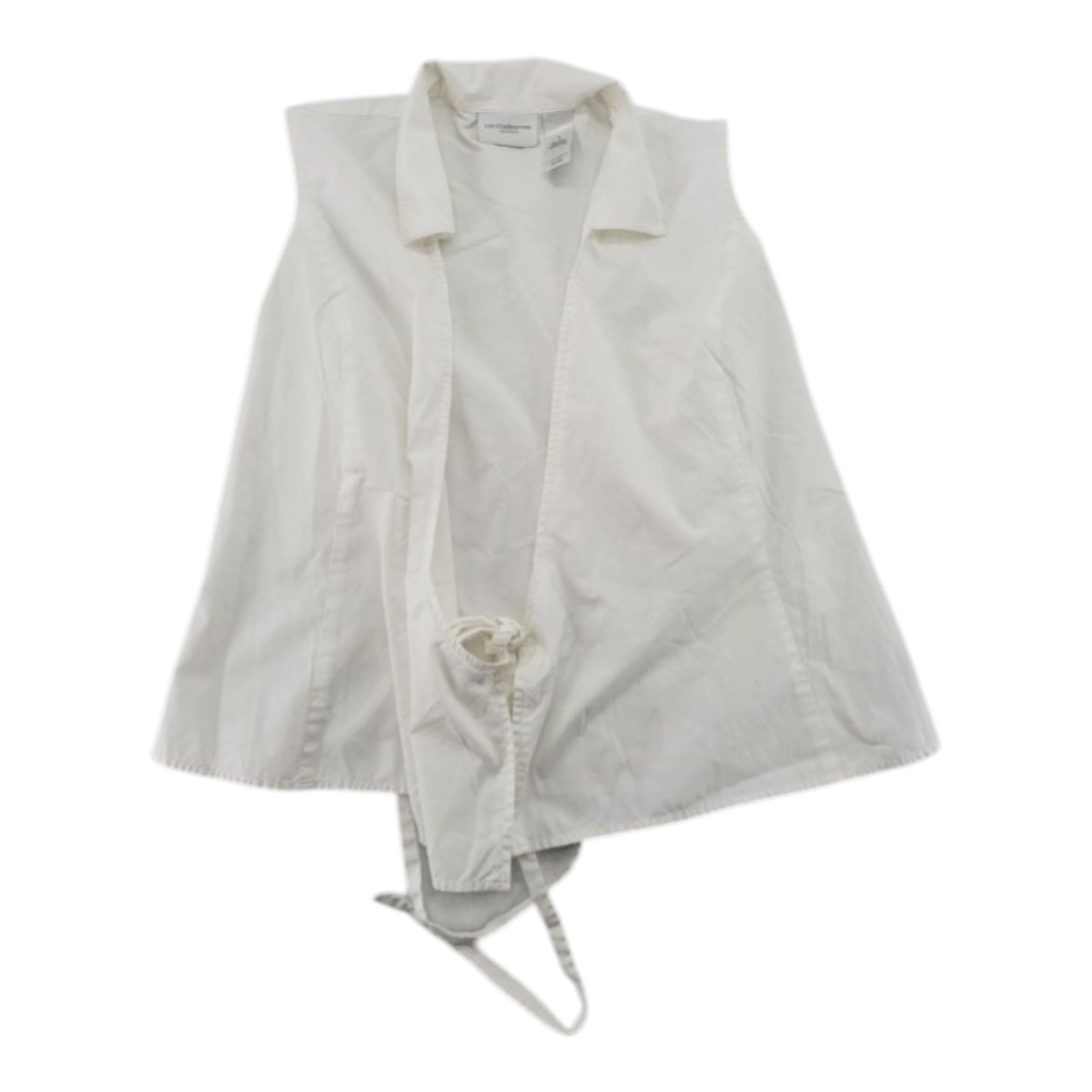 Liz Claiborne LizSport Women White Sleeveless Collared Tie Front Blouse Size 12