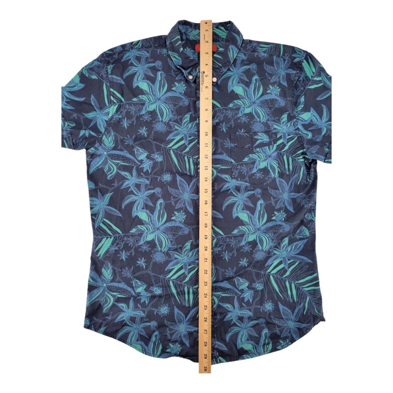 Arizona Jean Co Blue Green Floral Hawaiian Shirt Mens Button Up Size M