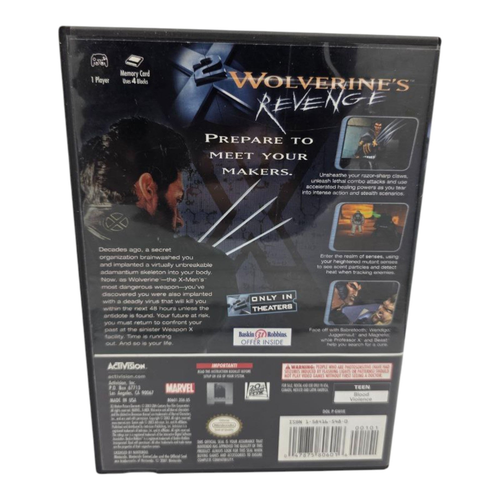 X2 Wolverines Revenge Nintendo GameCube Complete with Manual Tested 2003