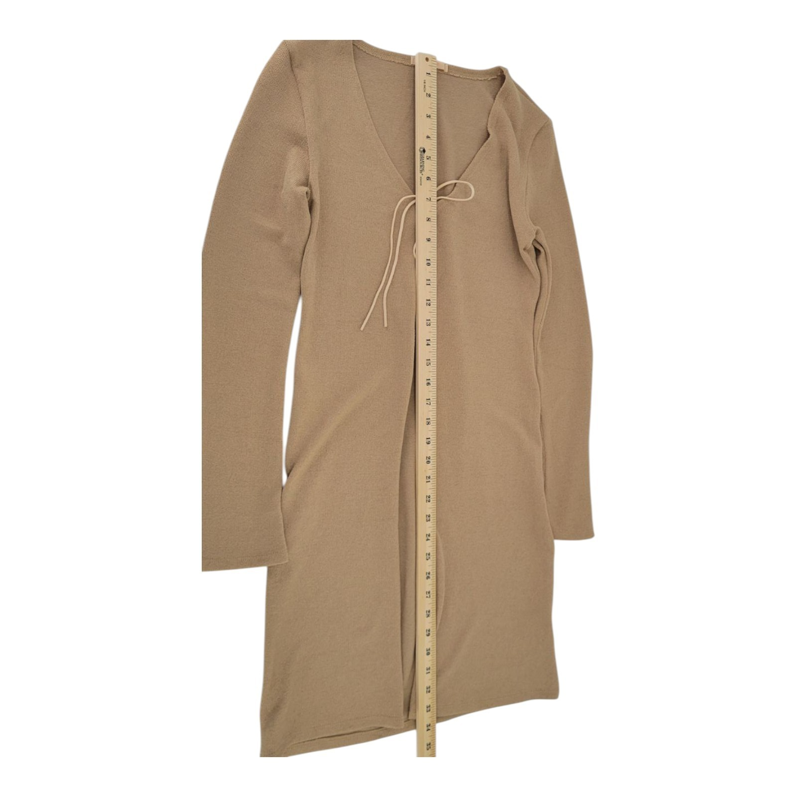 Forever 21 Women's Beige Knit Tie-Front Cardigan Sweater Dress Long Sleeve