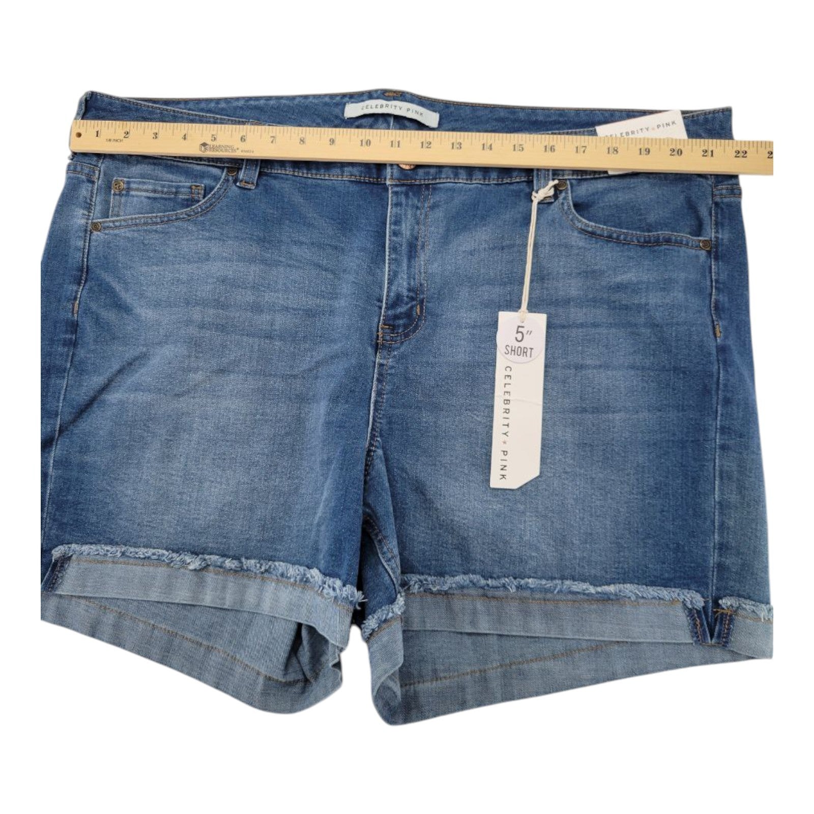 Celebrity Pink Women's Jean Shorts 22 Blue 5" Inseam Frayed Hem Denim