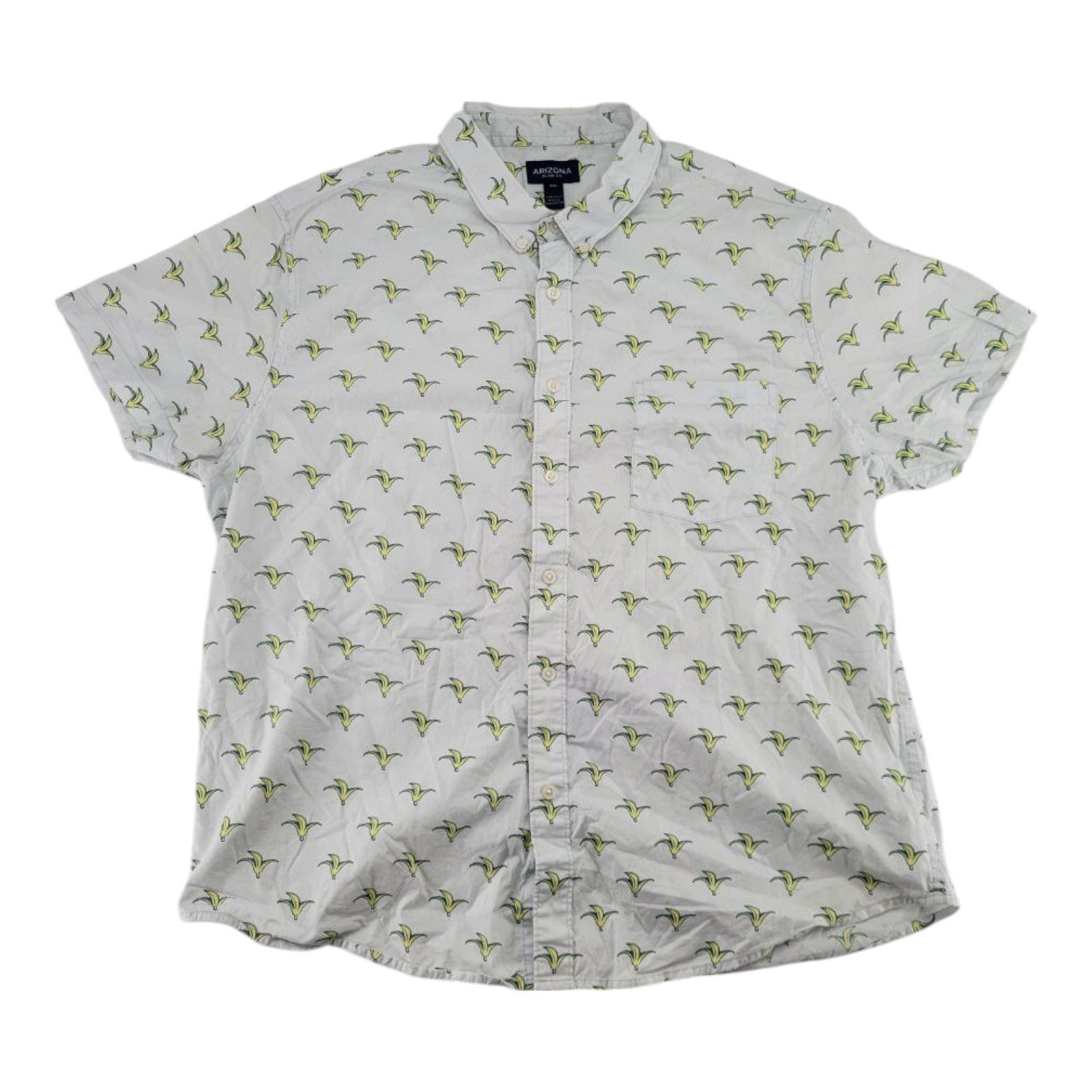 Arizona Jean Co Mens White Banana Print Button Up Short Sleeve Shirt XXL
