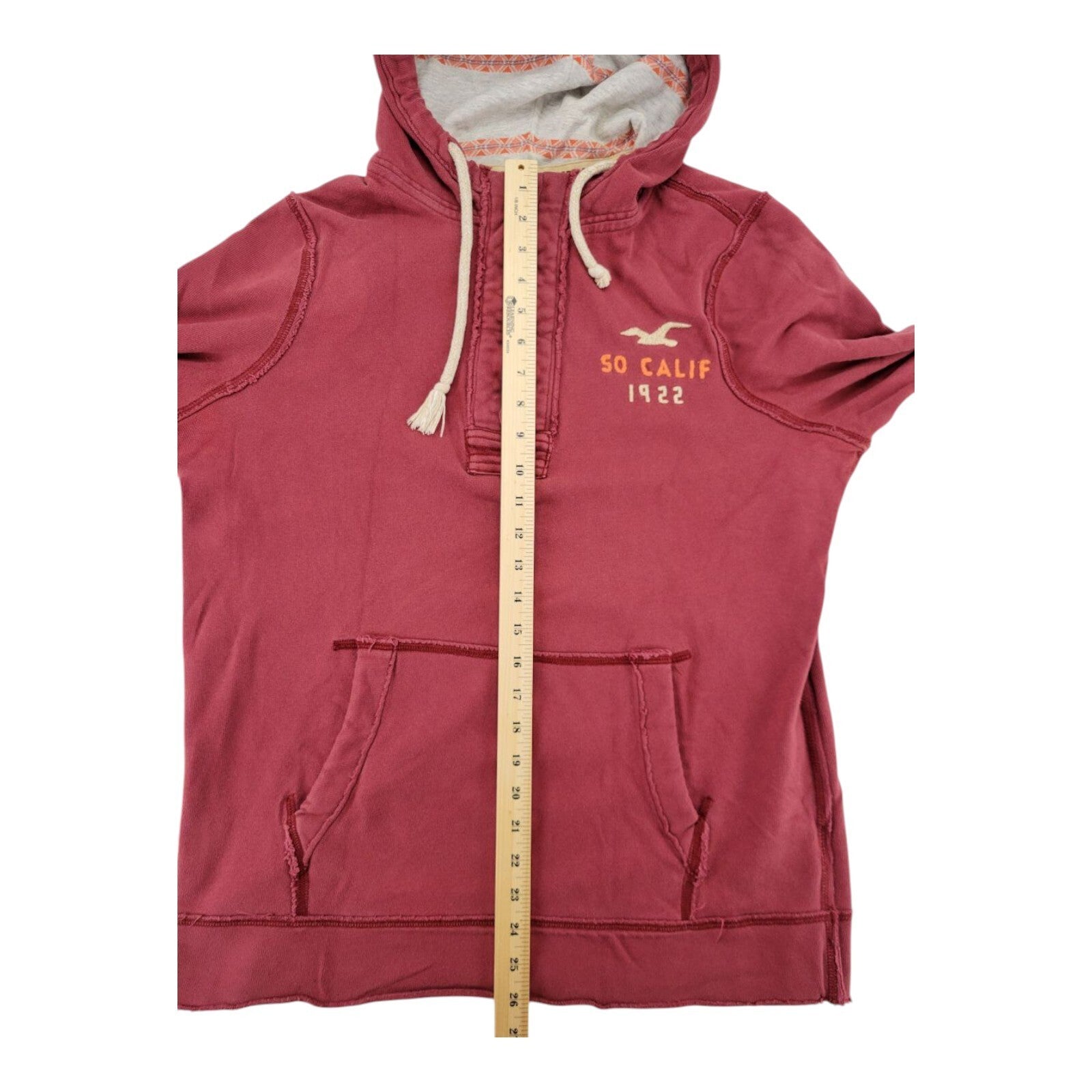 Hollister So Calif 1922 Hoodie Pullover Red Kangaroo Pocket Lined Hood Large