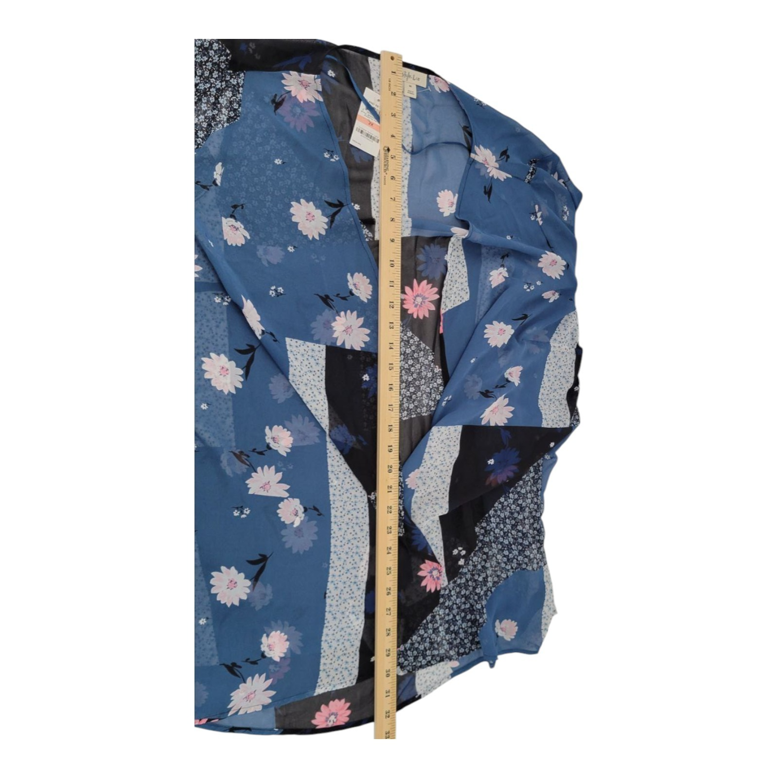 Style & Co Women's Kimono Cardigan Blue Floral Chiffon Open Front 2X