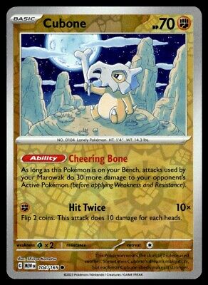 Pokemon 2023 Scarlet & Violet 151 Cubone Reverse Holo Common #104 Near Mint Card