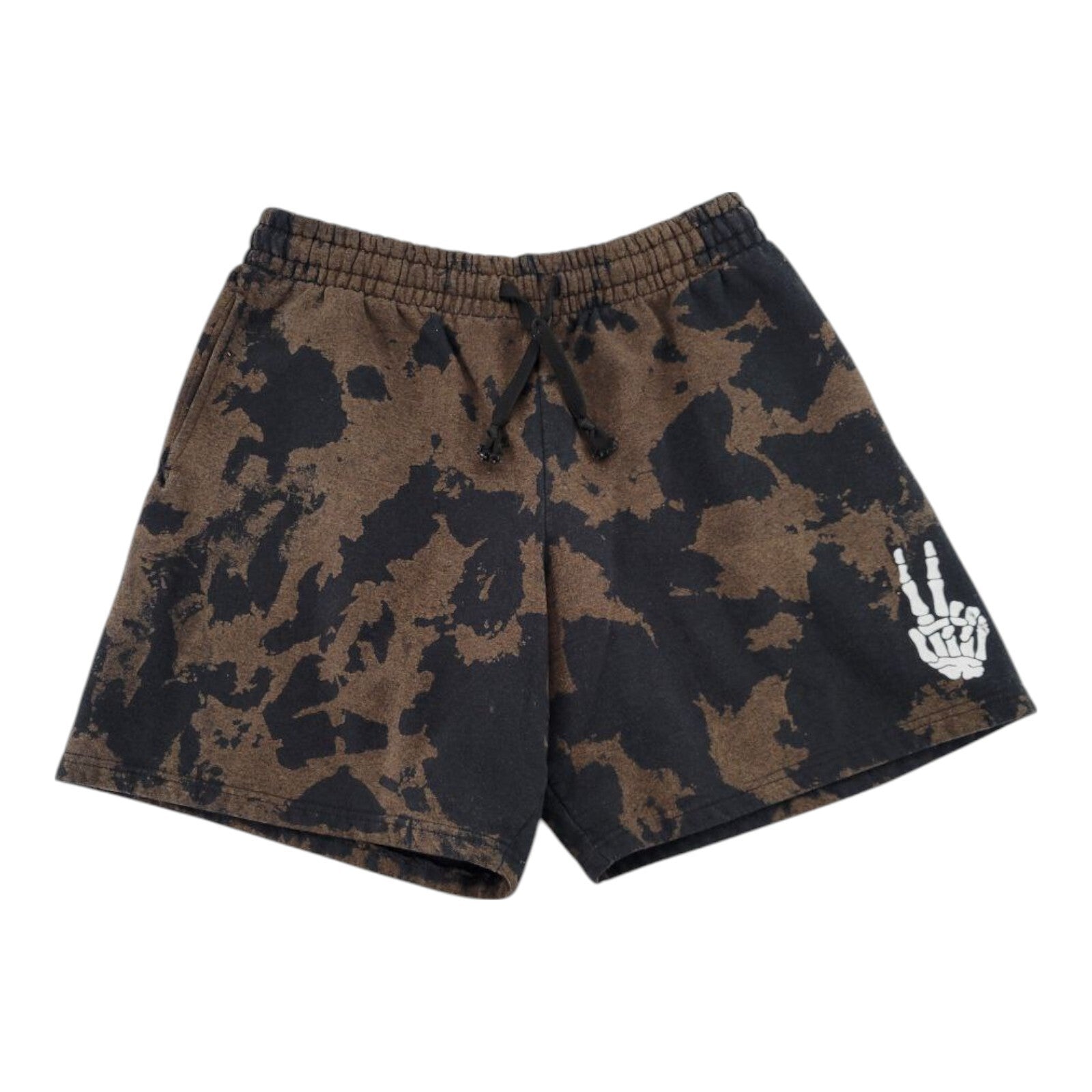 Artist Union Bleach Tie Dye Shorts Brown Black Skeleton Peace Graphic Size L