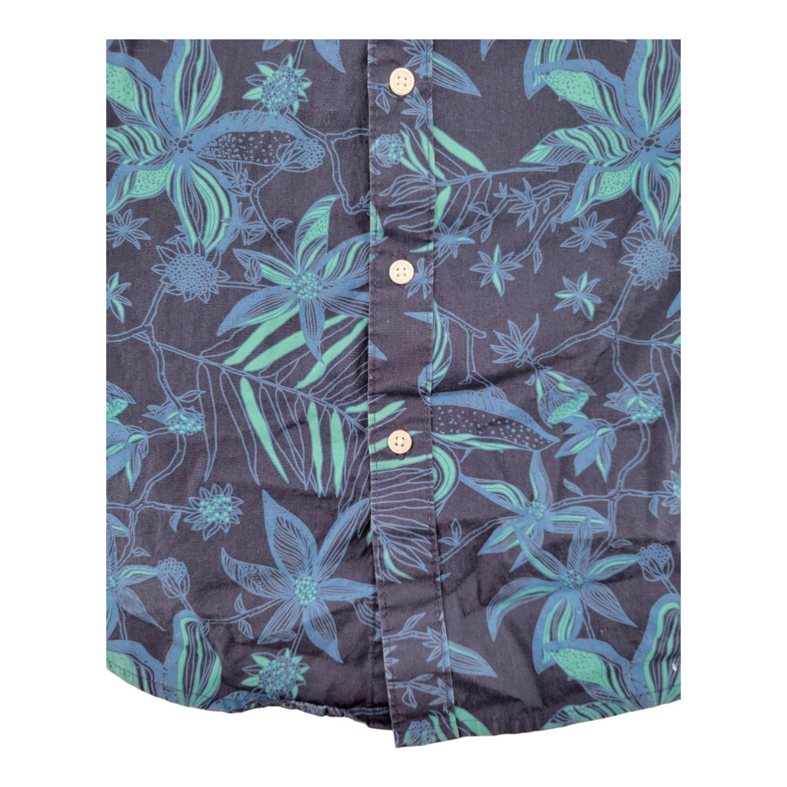 Arizona Jean Co Blue Green Floral Hawaiian Shirt Mens Button Up Size M