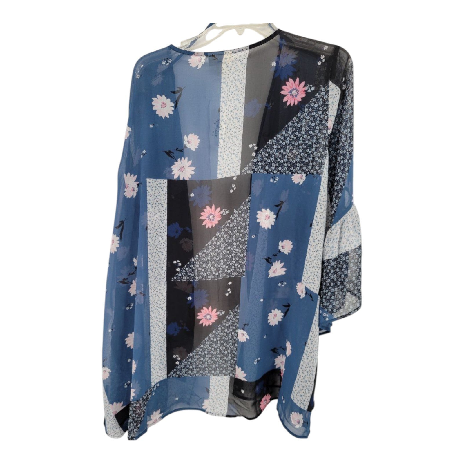 Style & Co Women's Kimono Cardigan Blue Floral Chiffon Open Front 2X