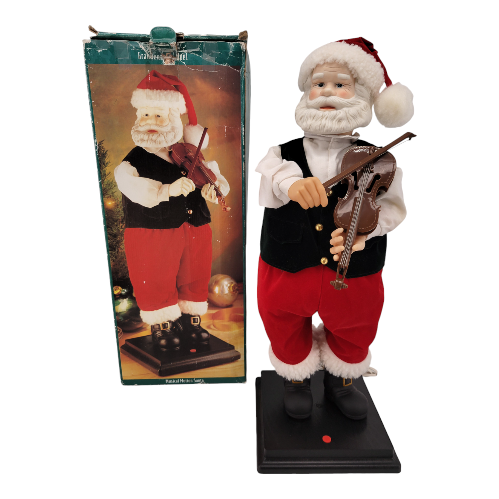 Grandeur Noel Musical Motion Santa Playing Violin 22" Vintage Holiday Decor