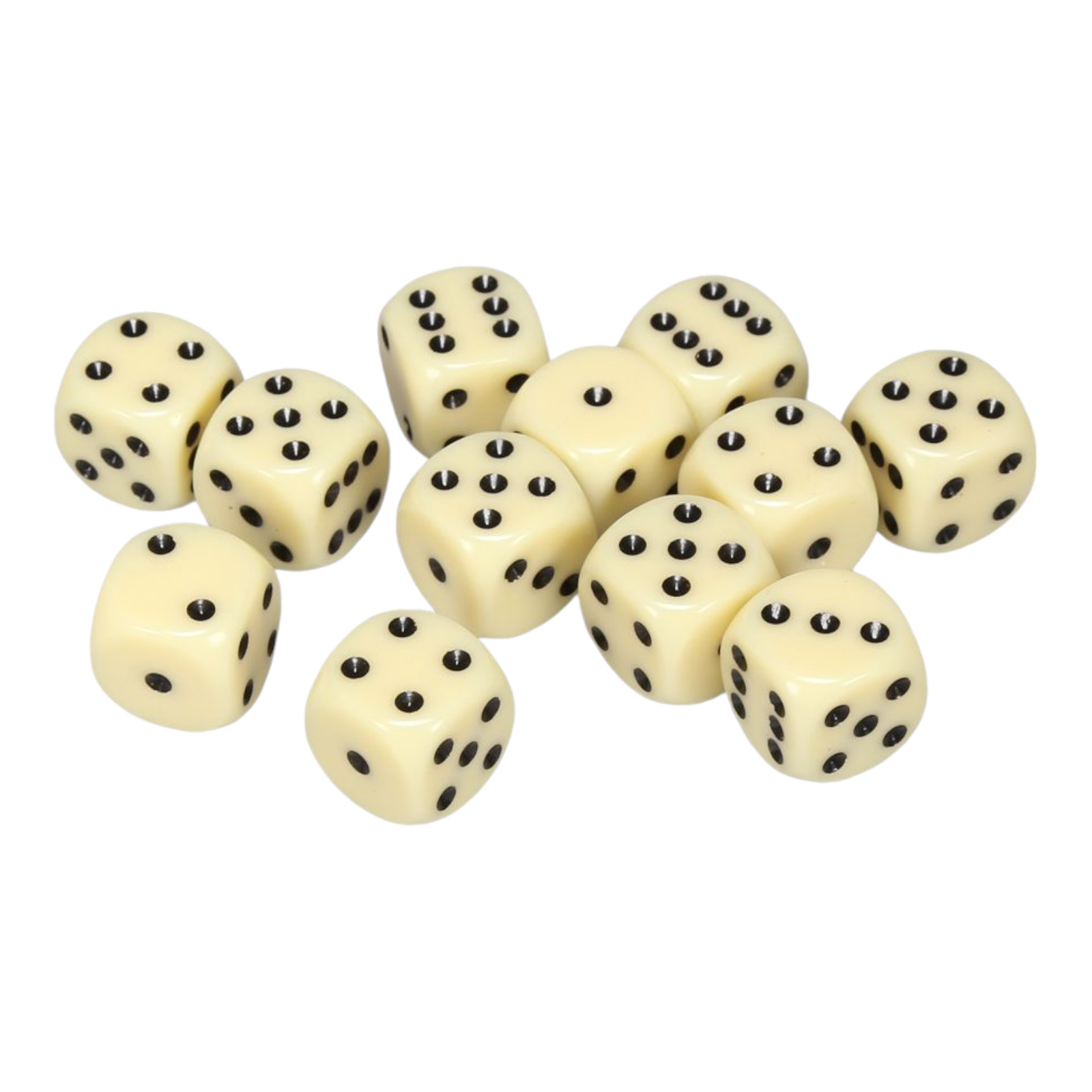 Chessex Opaque 16mm D6 Dice Set Ivory with Black Pips 12 Dice Block CHX25600