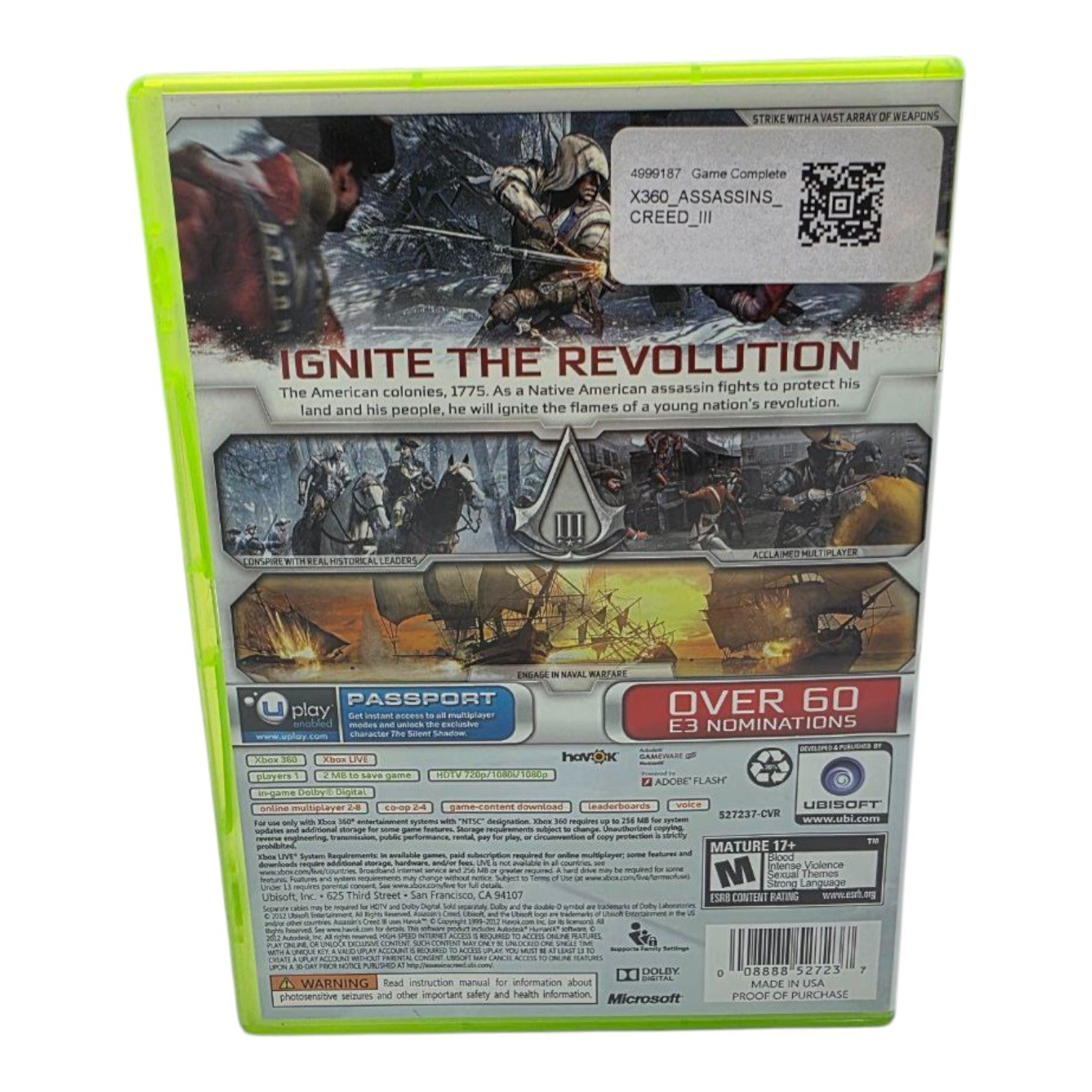 Xbox 360 Assassins Creed III Complete with Manual Tested 2012