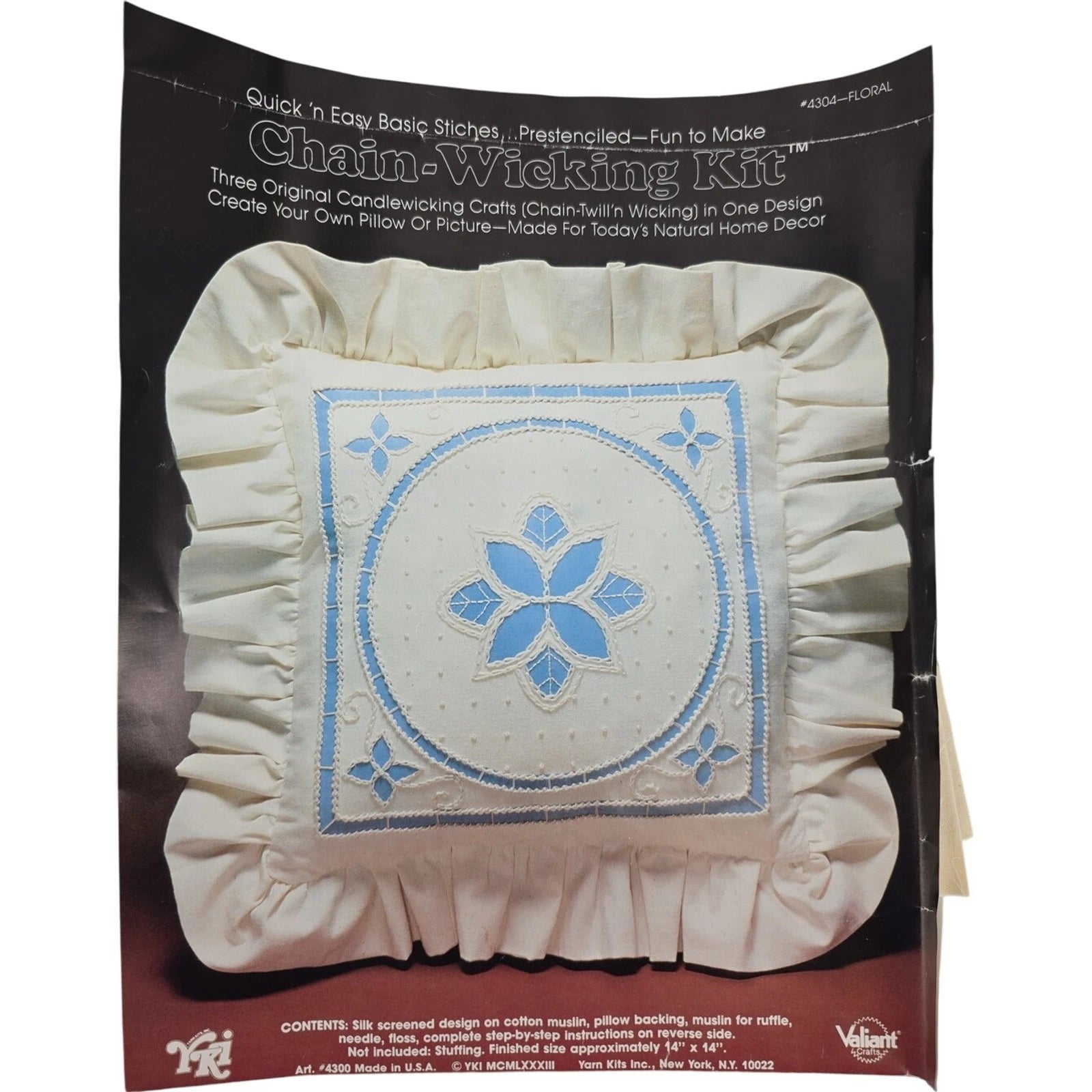 Valiant Craft Chain Wicking Kit Floral Blue Candlewick Embroidery Pillow 1983