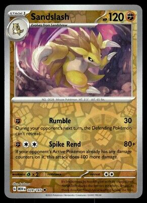 Pokemon 2023 Scarlet & Violet 151 Sandslash Reverse Holo Uncommon #28 Near Mint