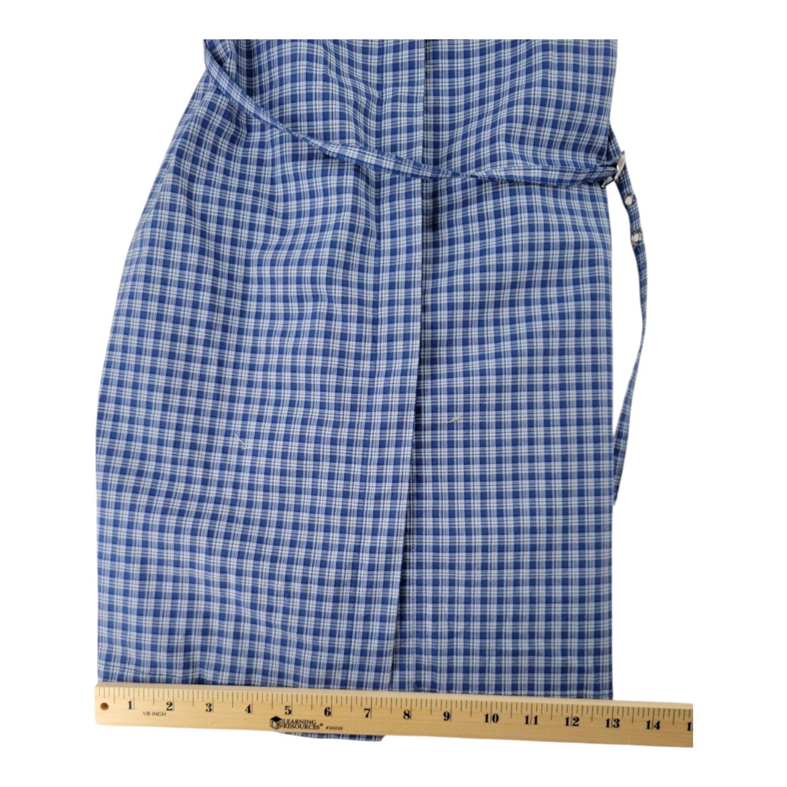 Faded Glory Stretch Blue Plaid Sleeveless Shirt Dress Tie Waist Size Small 4/6