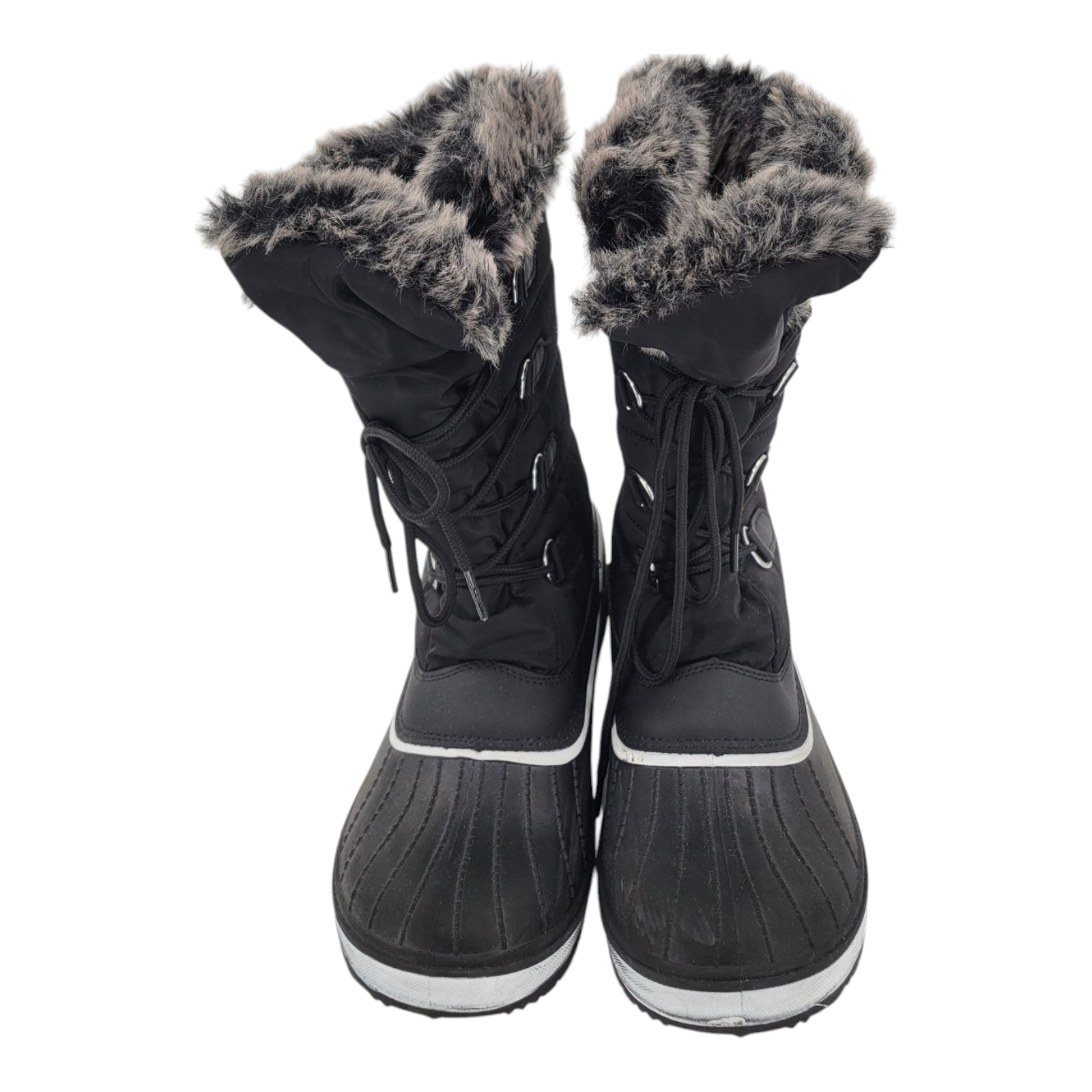 Unbranded Simulated Fur Black Winter Lace Up Boots Size 8