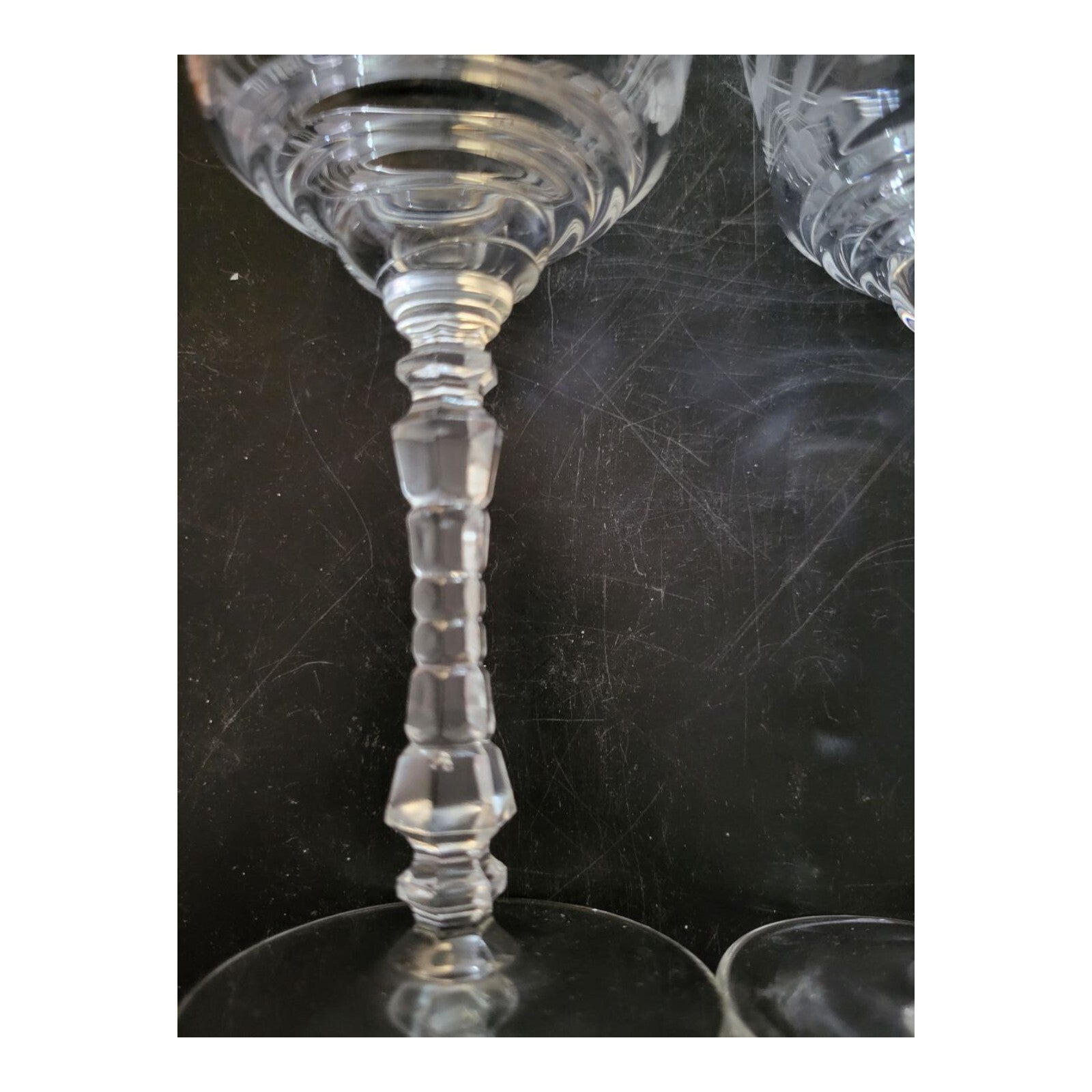 Vintage Etched Crystal Wine Sherbet Glasses Set of 2 Libbey Stem 5.75"