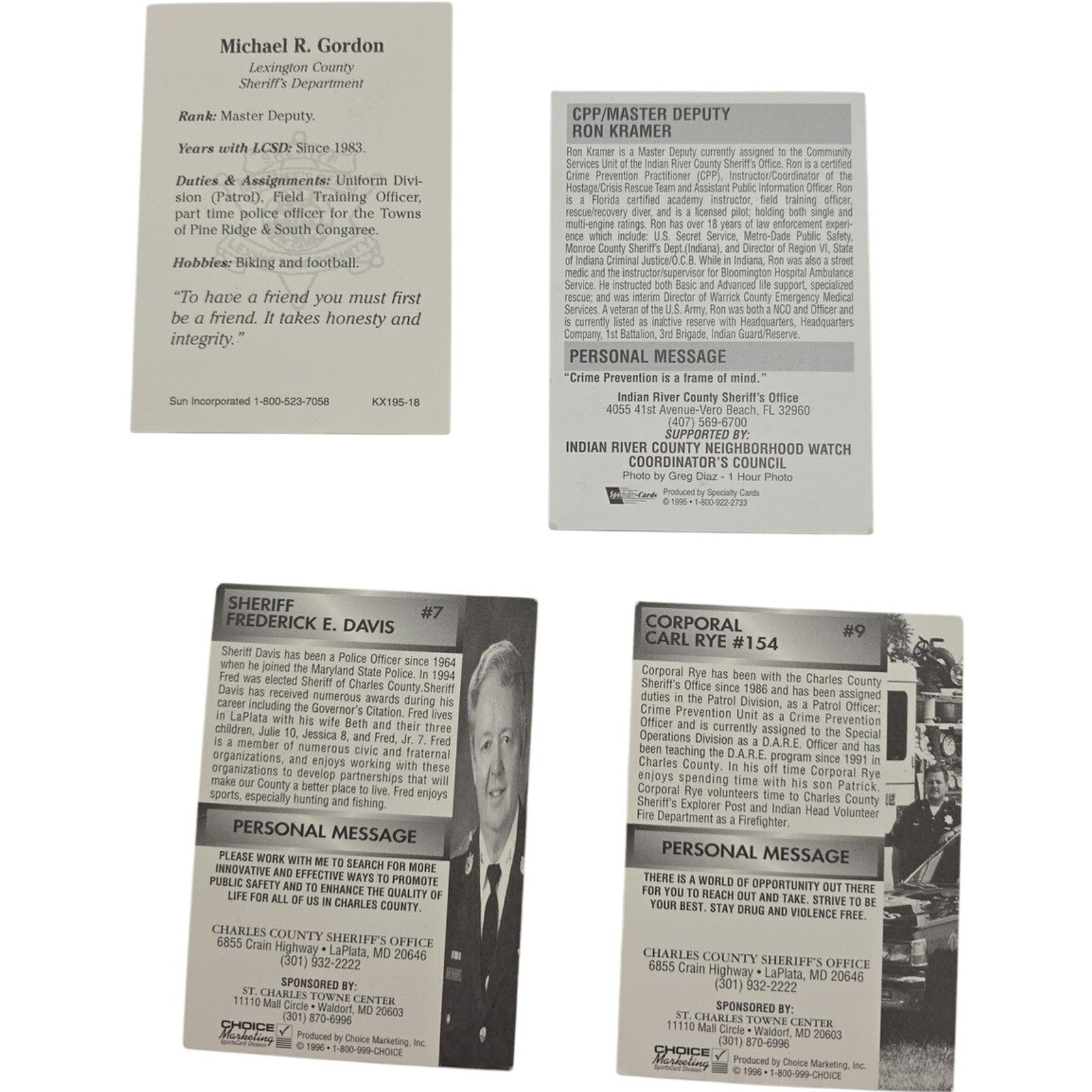 Police Baseball Cards Lot of 4