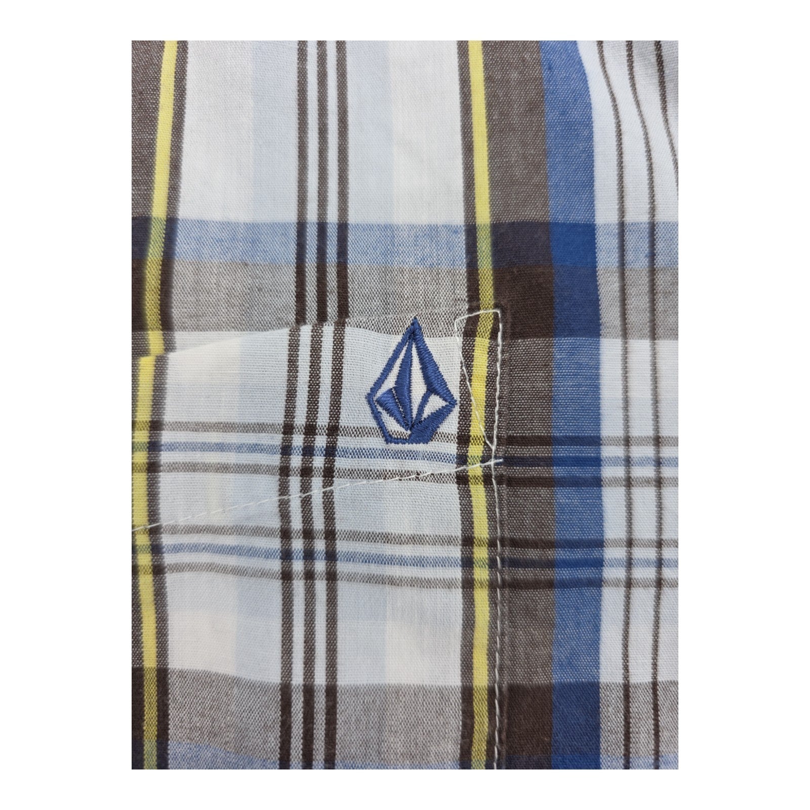 Volcom Factor Plaid Button Down Shirt Blue Brown Long Sleeve Men’s Size Small