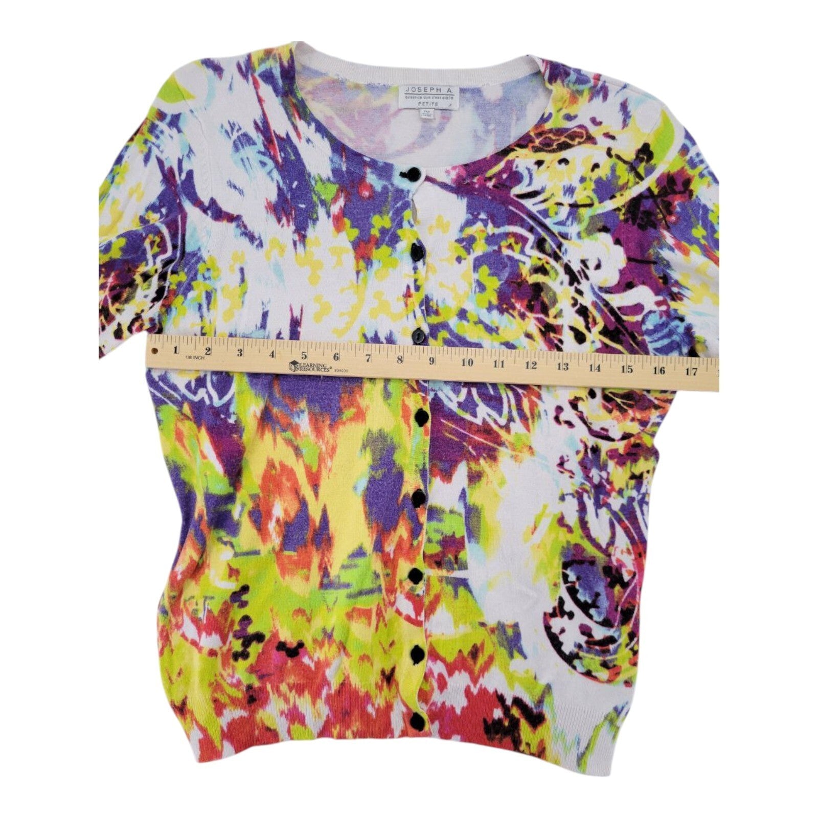 Joseph A Petite Multicolor Abstract Print Button Front Cardigan Sweater Size PM