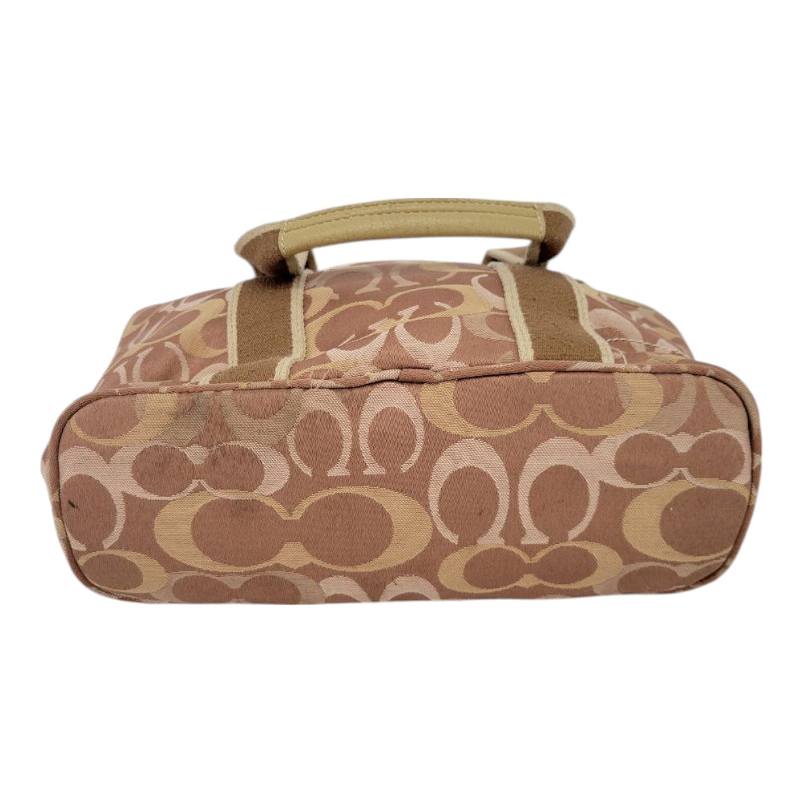 Coach Signature C Canvas Tote Bag Pink Tan Logo Print Zip Top G04M-6600