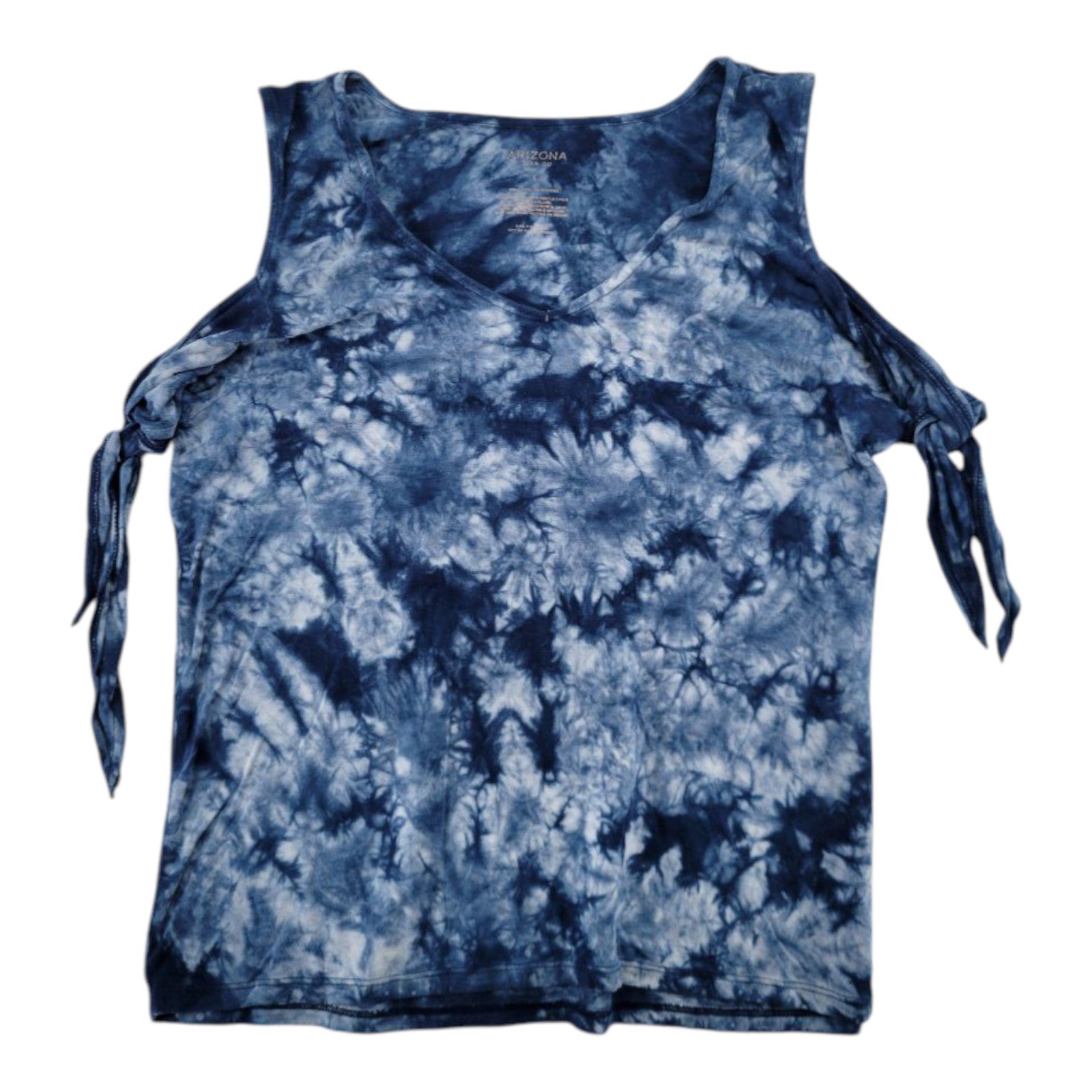 Arizona Jean Co Women's Blue Tie Dye Cold Shoulder Sleeveless V-Neck Top L