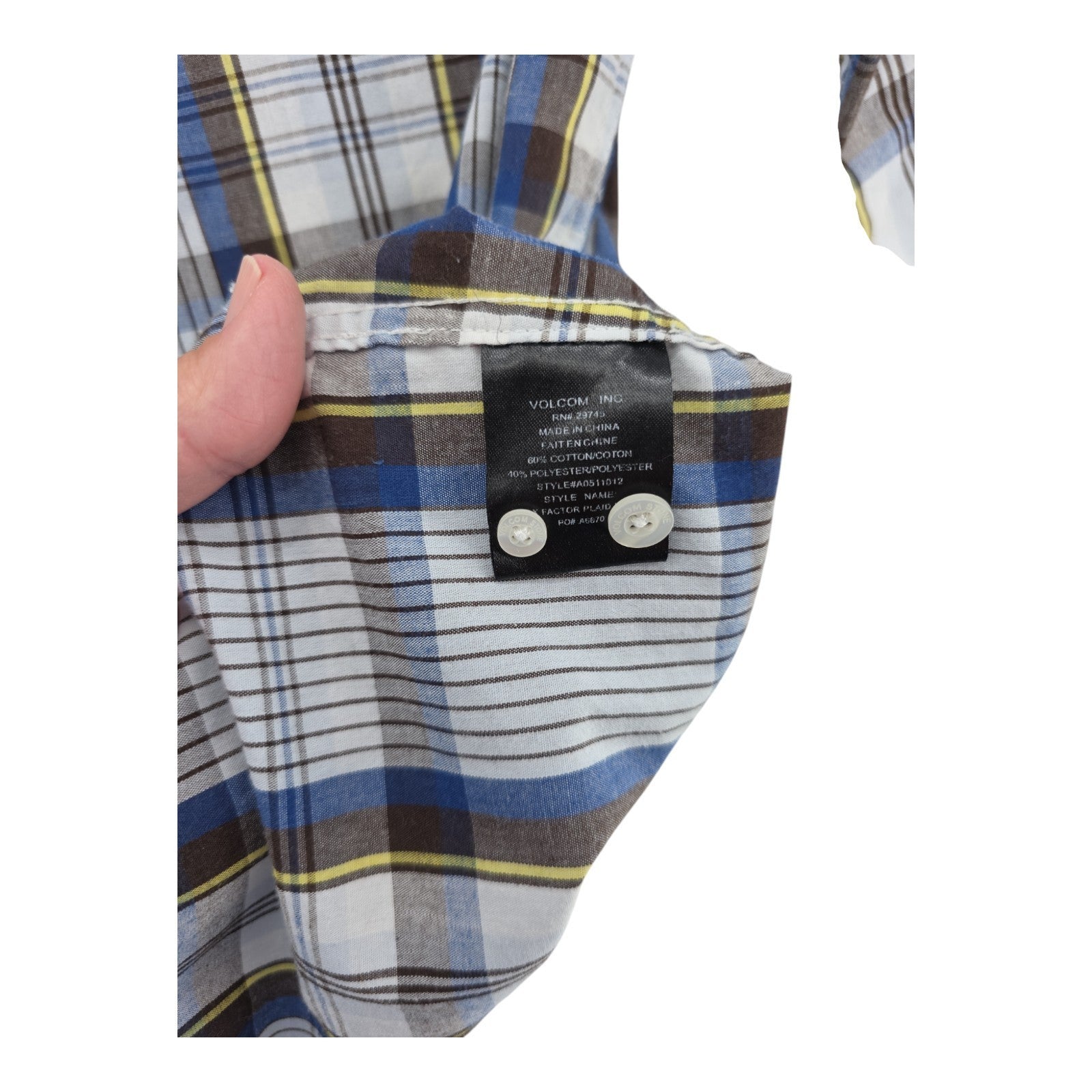 Volcom Factor Plaid Button Down Shirt Blue Brown Long Sleeve Men’s Size Small