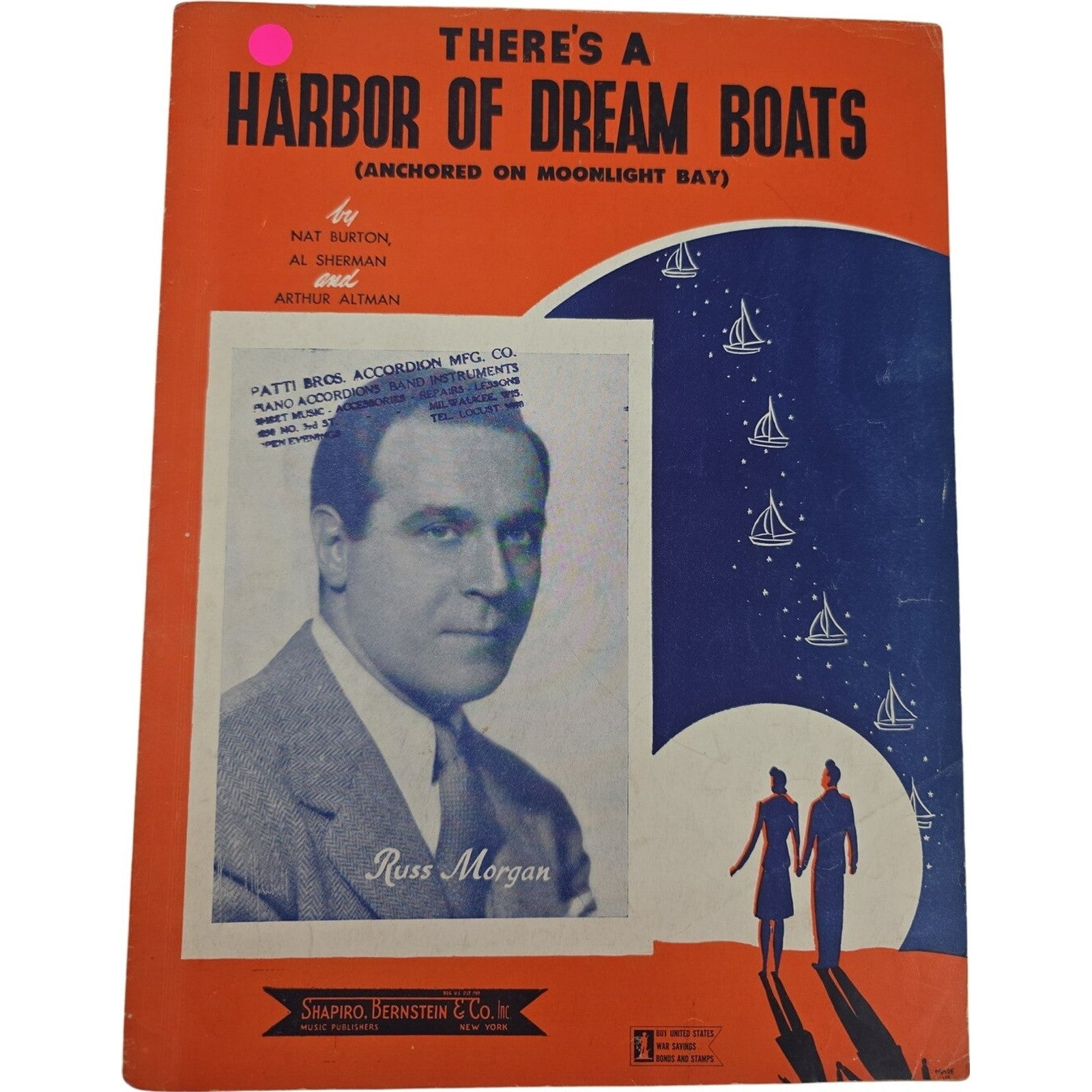 Vintage 1943 There's A Harbor Of Dream Boats by Russ Morgan Sheet Music