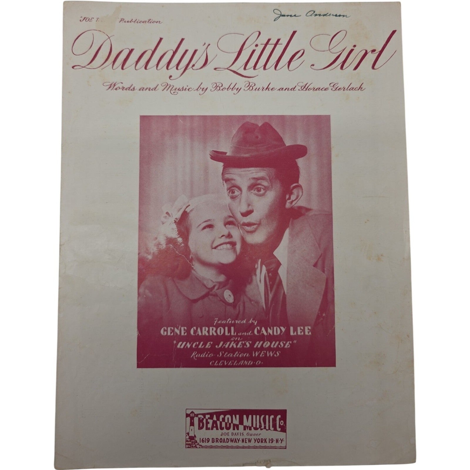 Daddy’s Little Girl Sheet Music 1949 by Bobby Burke and Horace Gerlach