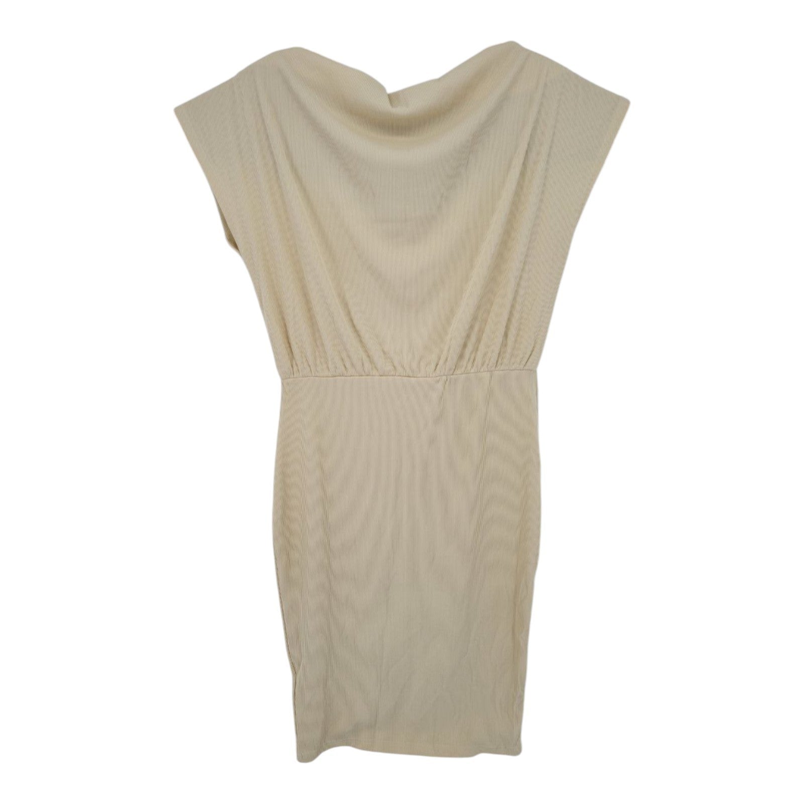 BTFBM Women's Beige Ribbed Knit Midi Dress Cap Sleeve Stretch Casual Size L