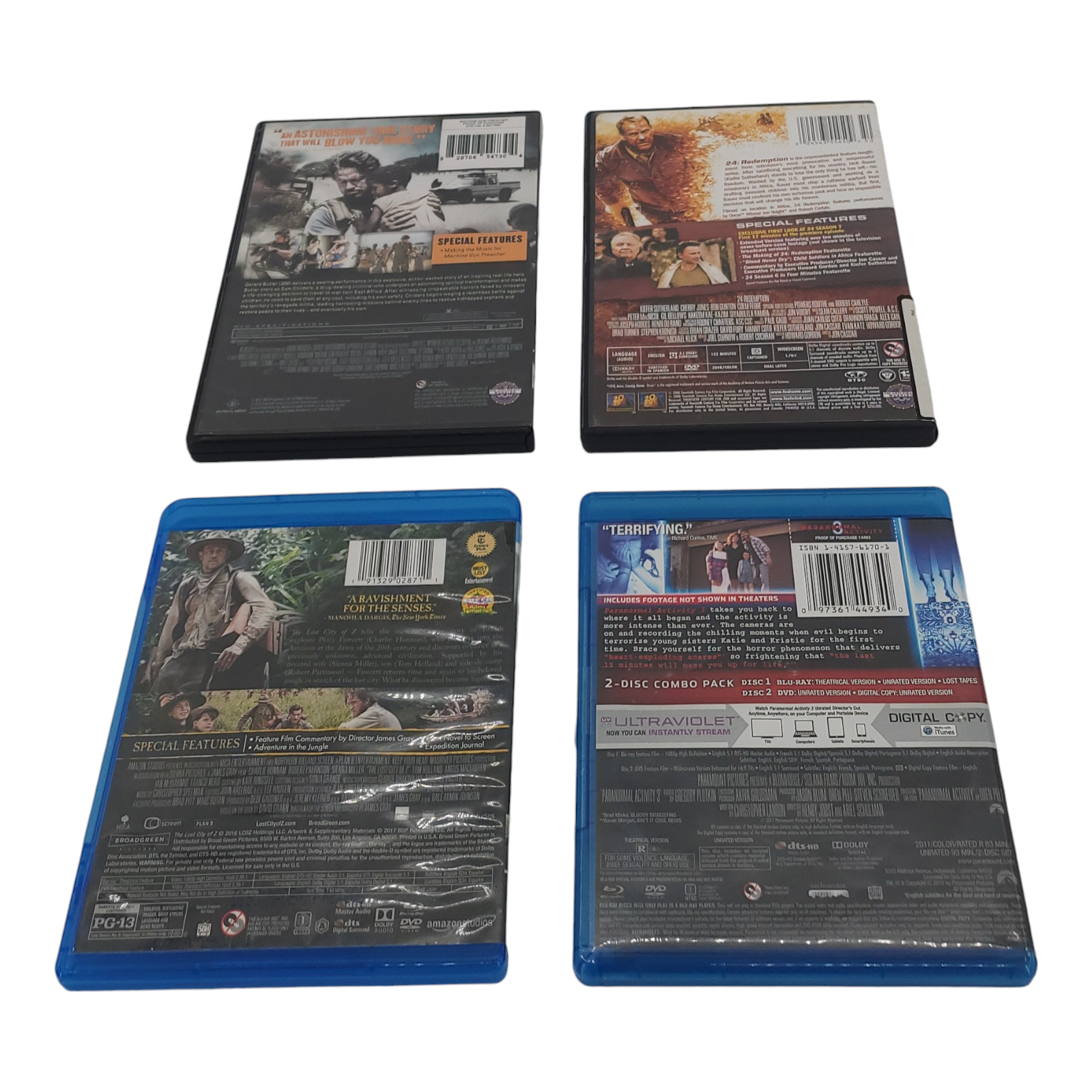 Blu-ray DVD Bundle Machine Gun Preacher 24 Redemption Paranormal Activity 3