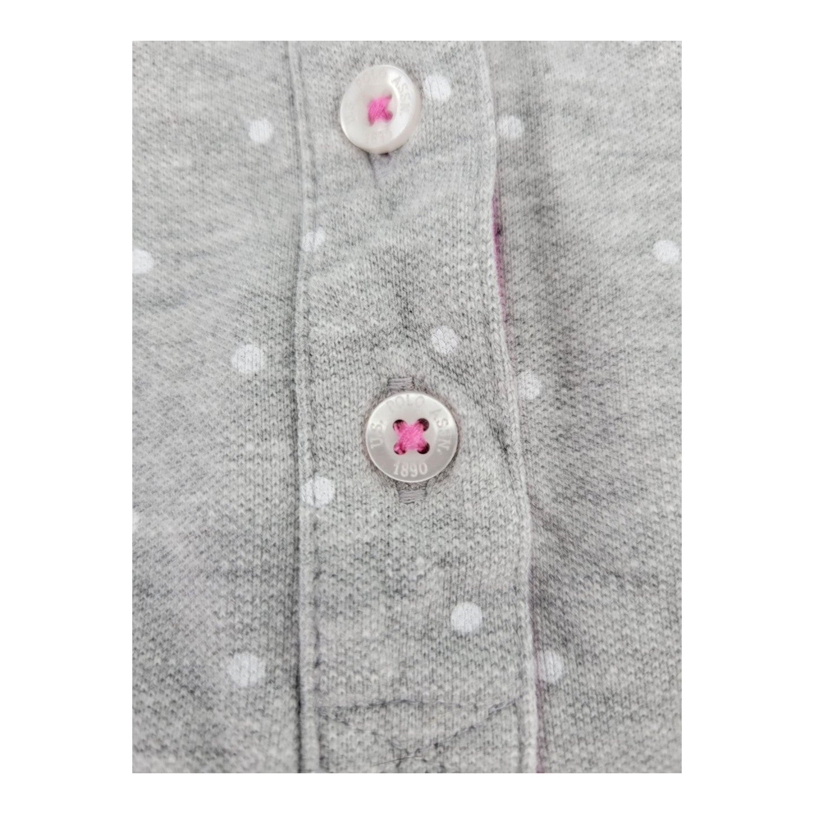 US Polo Assn Womens Pin Dot Print Grey Polo Shirt Short Sleeve Size L