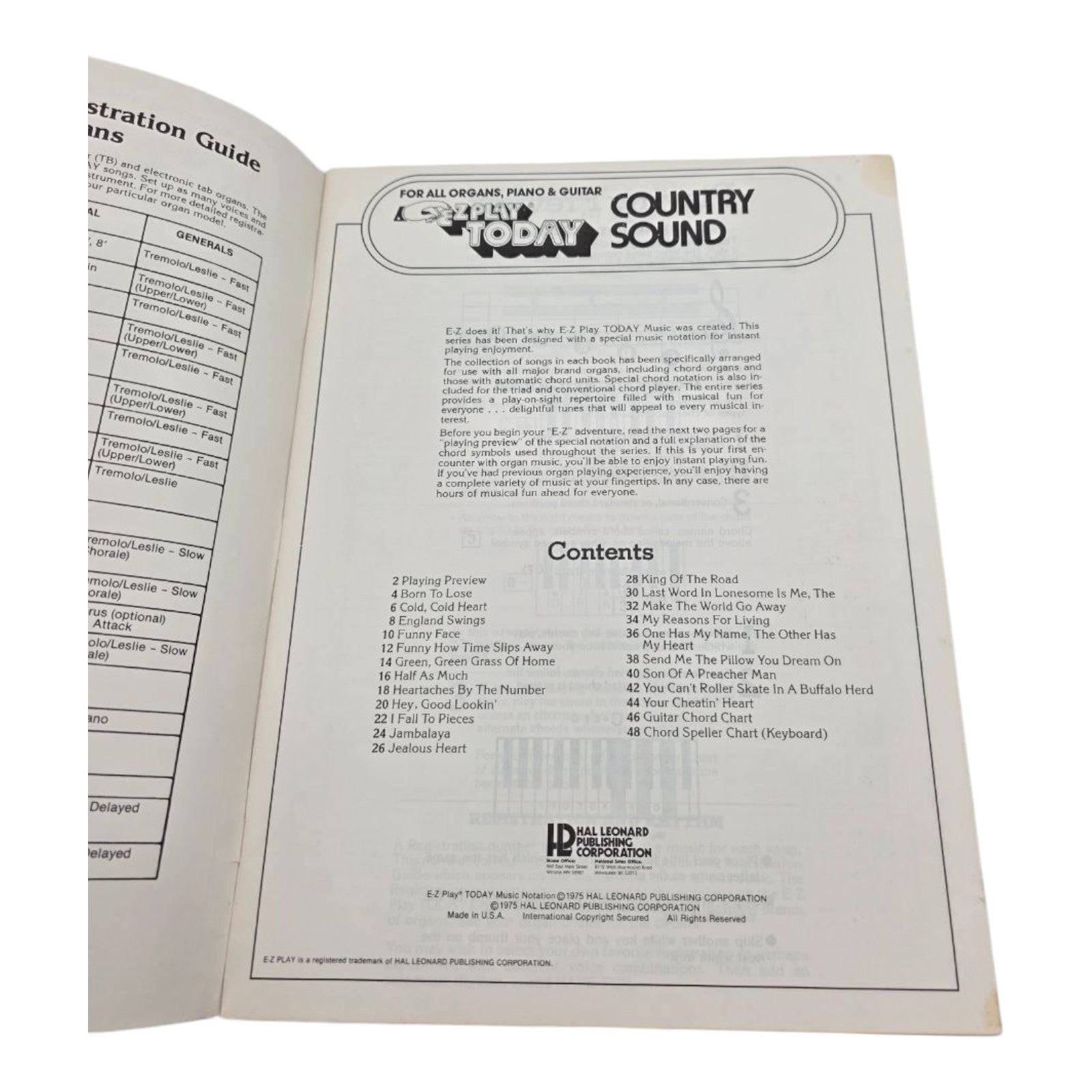 E-Z Play Today Country Sound Book 2 for Organs Piano & Guitar Vintage Music Book