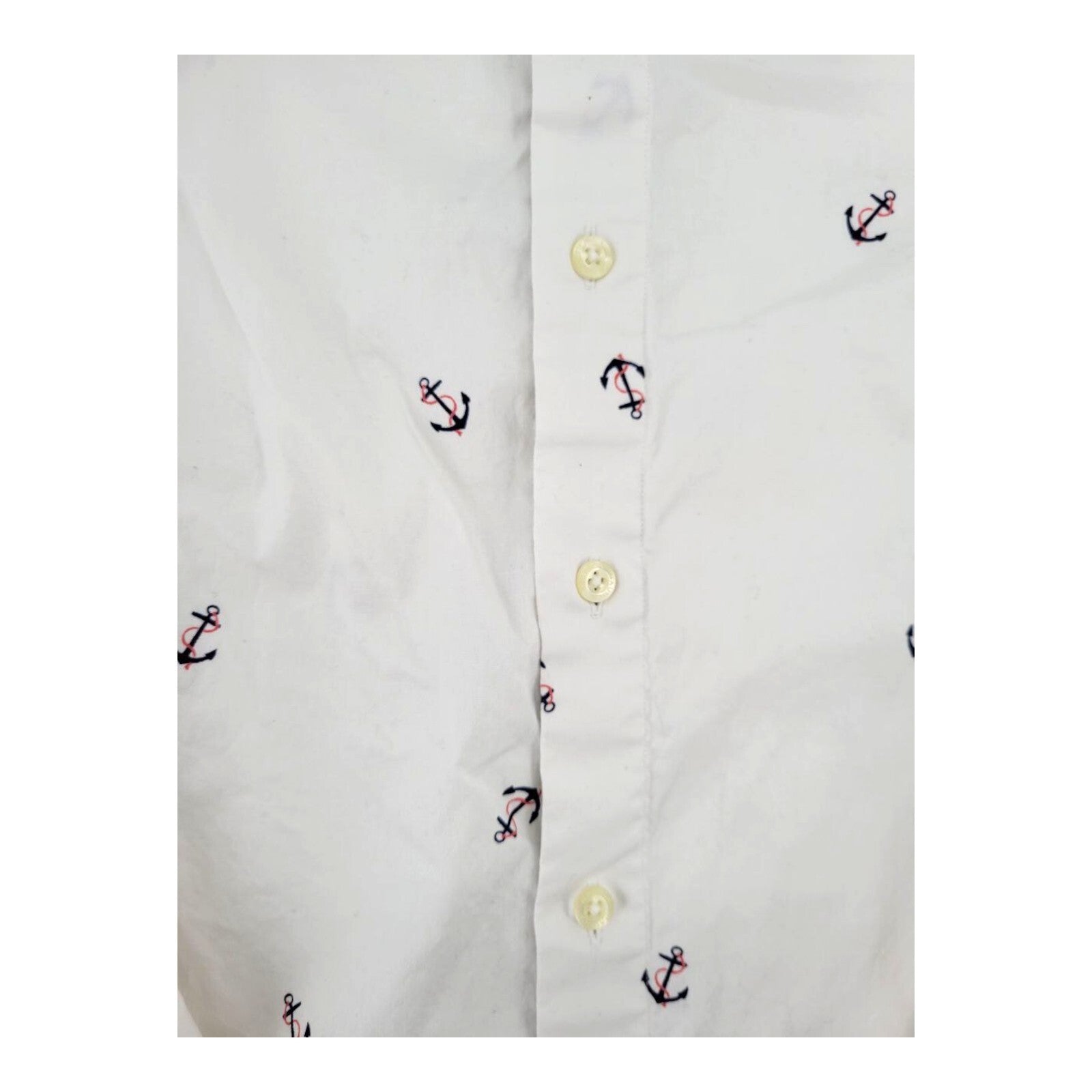 Nautica Classic Fit Stretch Anchor Print Button Up Shirt White Size Large