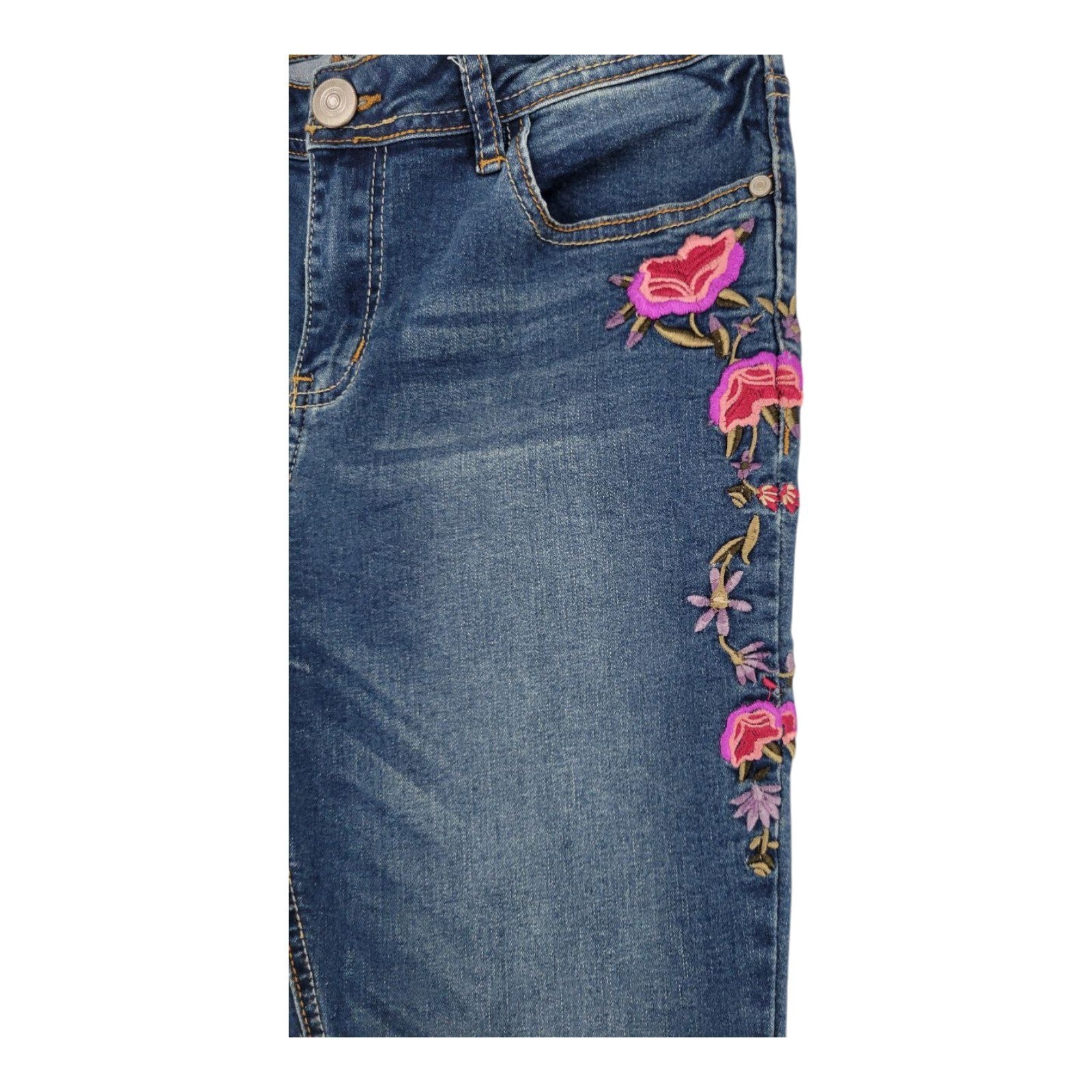 Almost Famous Women's Embroidered Stretch Blue Jeans Size 8 Denim