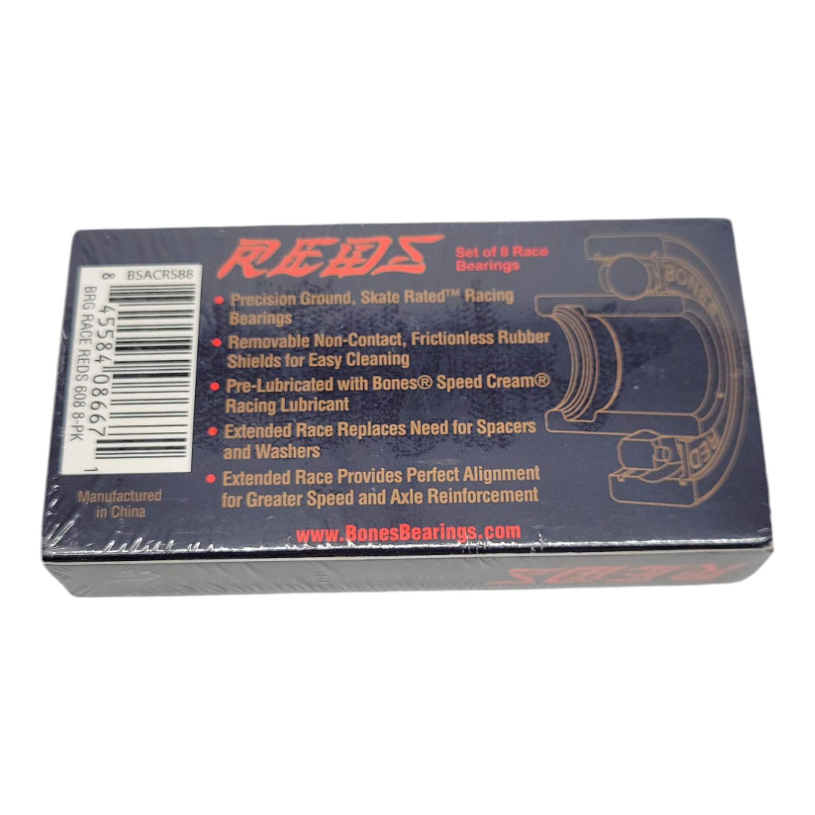 Bones Race REDS Skateboard Bearings 8-Pack Precision Built in Spacer