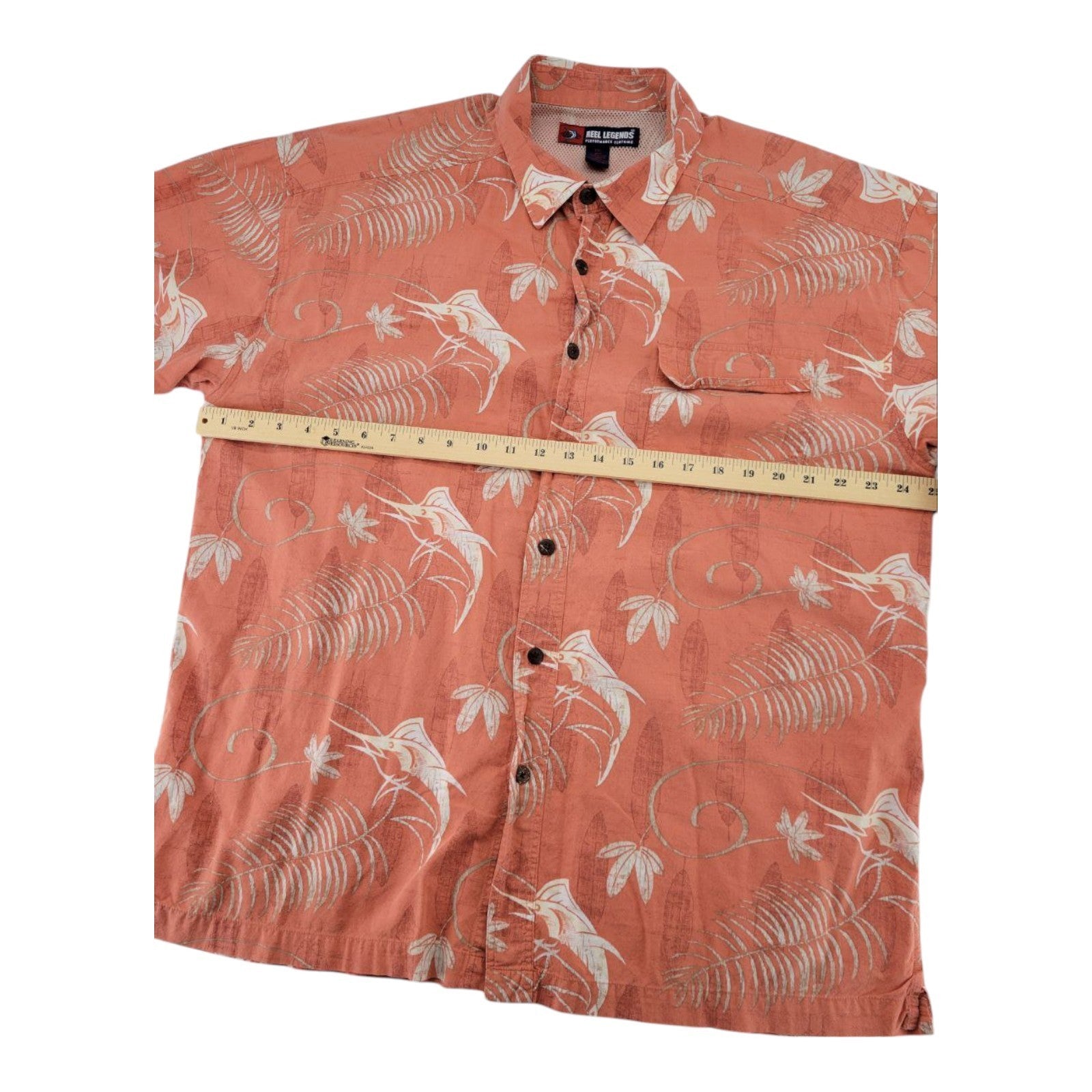 Reel Legends Mens Orange Tropical Fishing Shirt Button Up Short Sleeve XXL