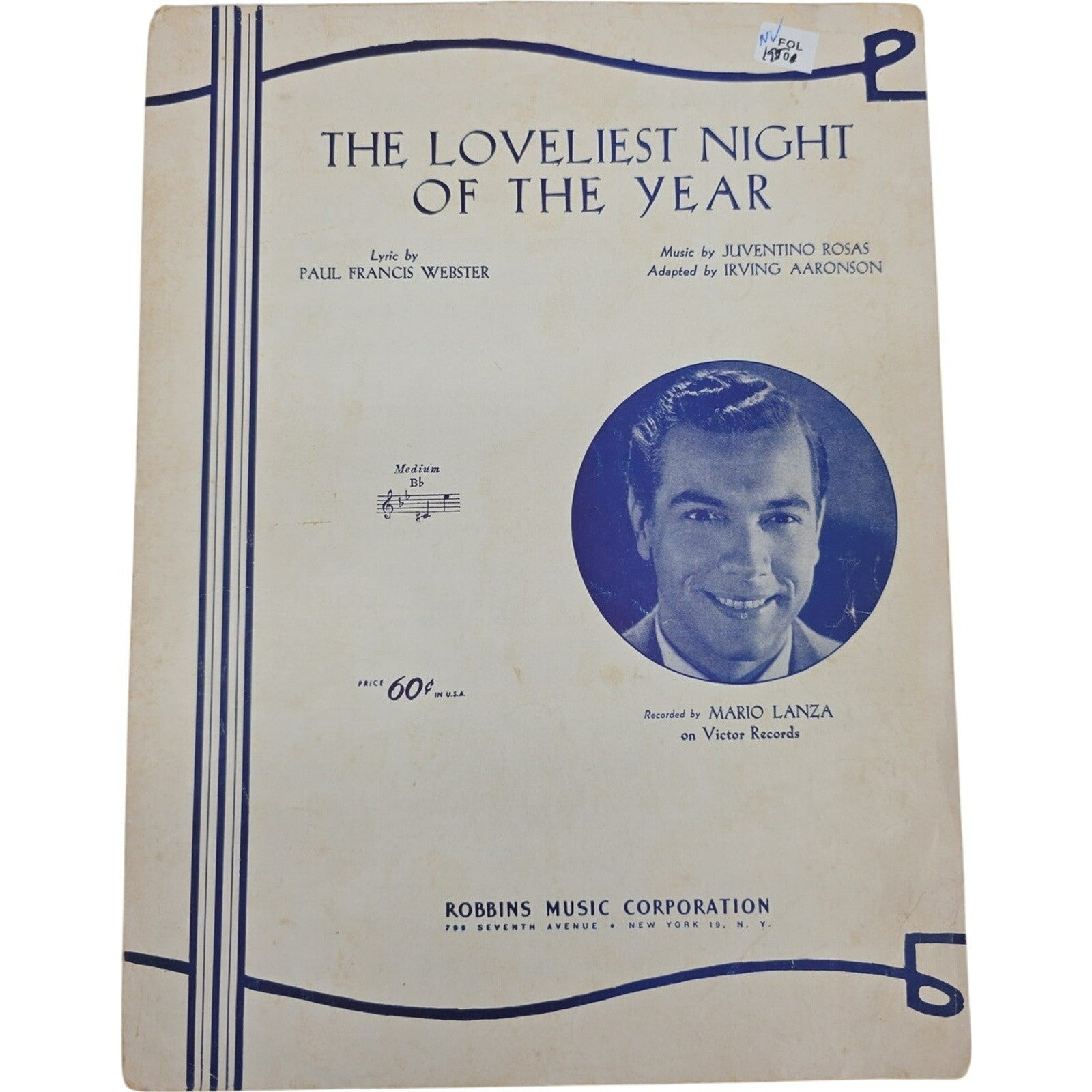 Vintage 1951 Sheet Music The Loveliest Night of the Year by Paul Francis Webster