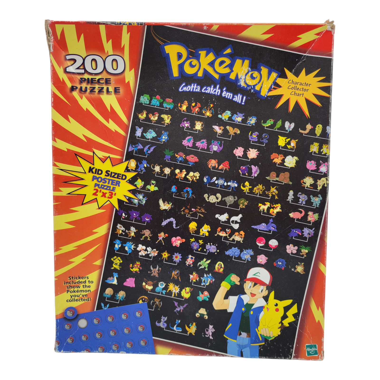 Pokemon 200 Piece Puzzle MB Hasbro 1999 Character Collector Chart Complete