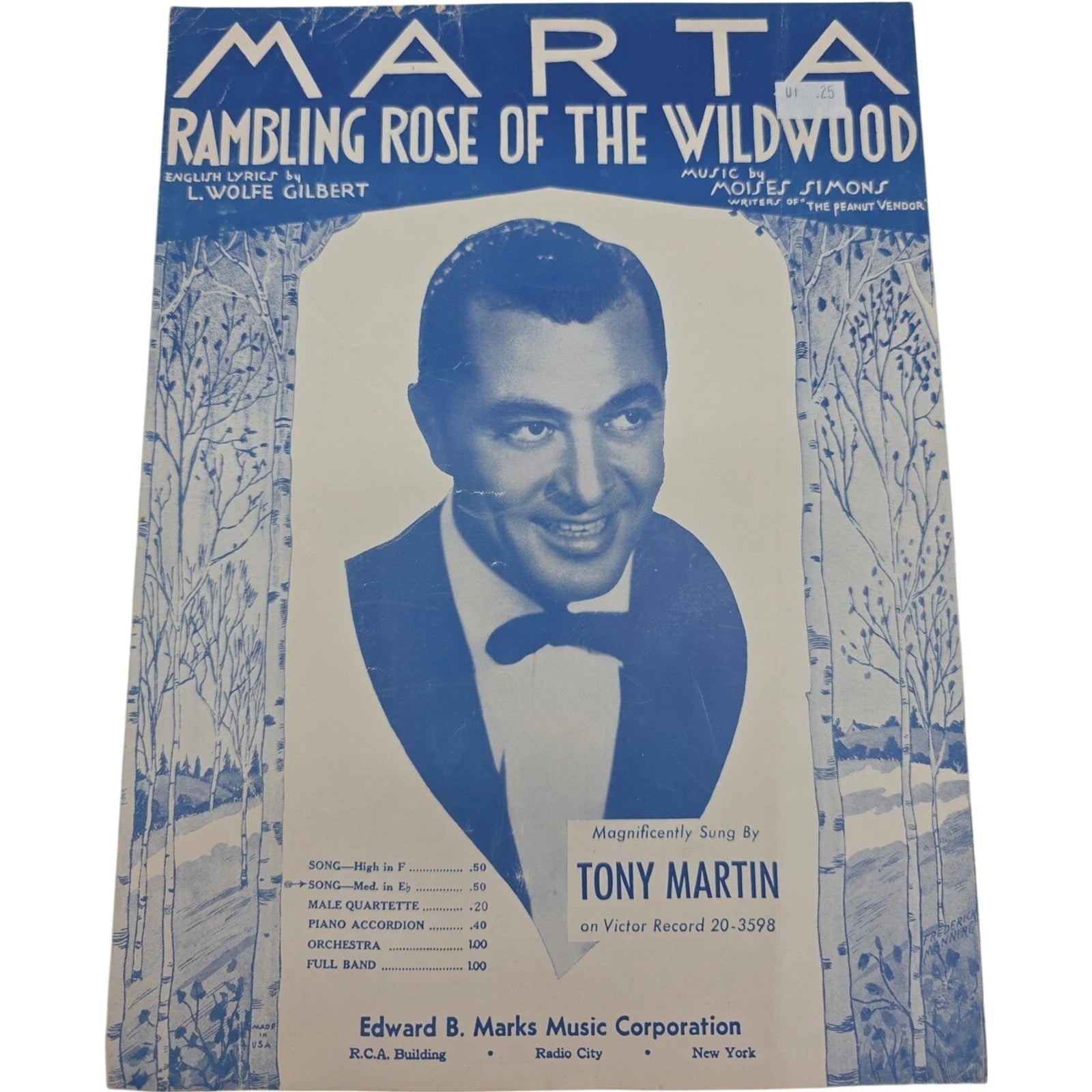 Marta Rambling Rose of the Wildwood Sheet Music 1931 & 1932 Tony Martin Vintage