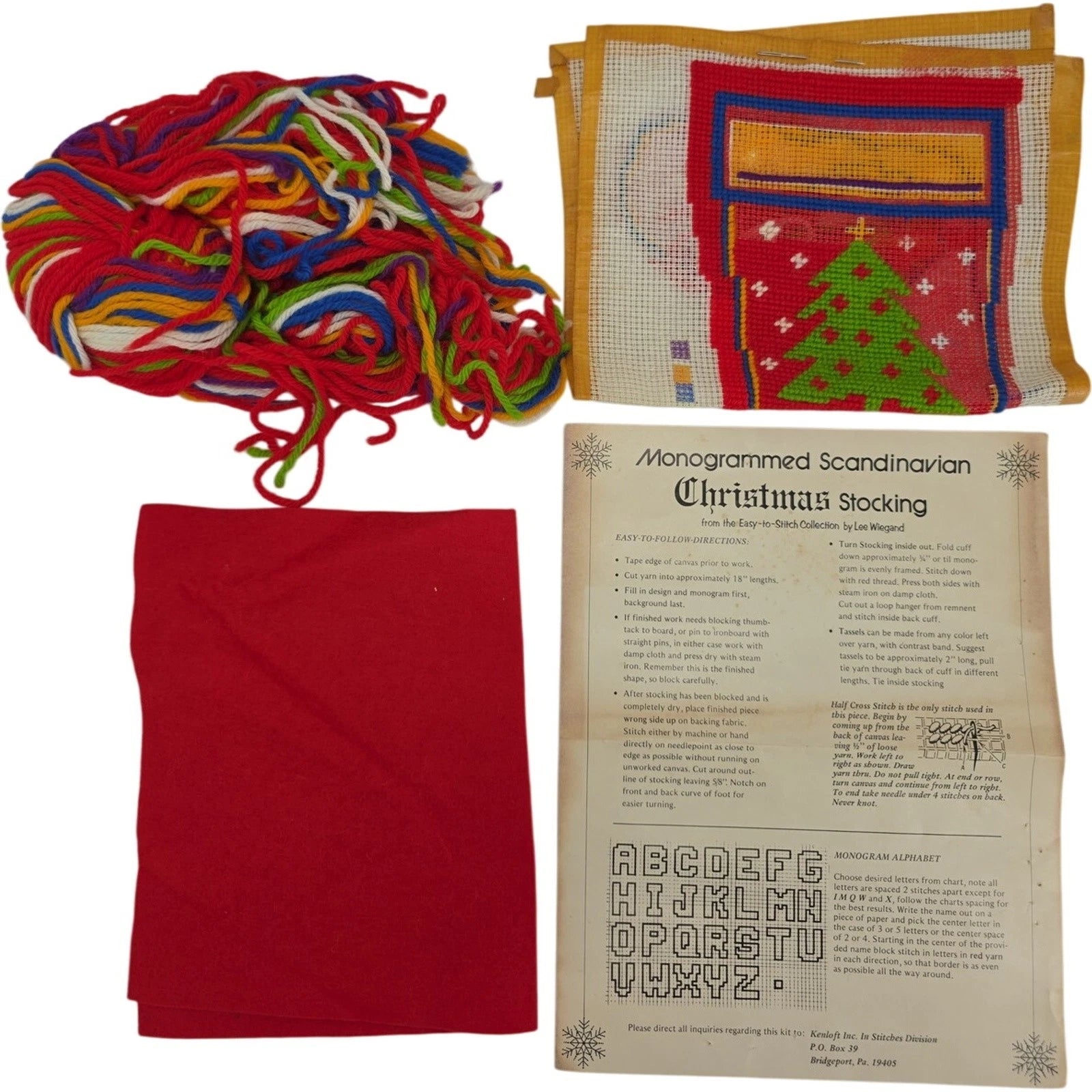 Vintage Monogrammed Scandinavian Christmas Stocking Needlepoint Kit - Lee Wiegan