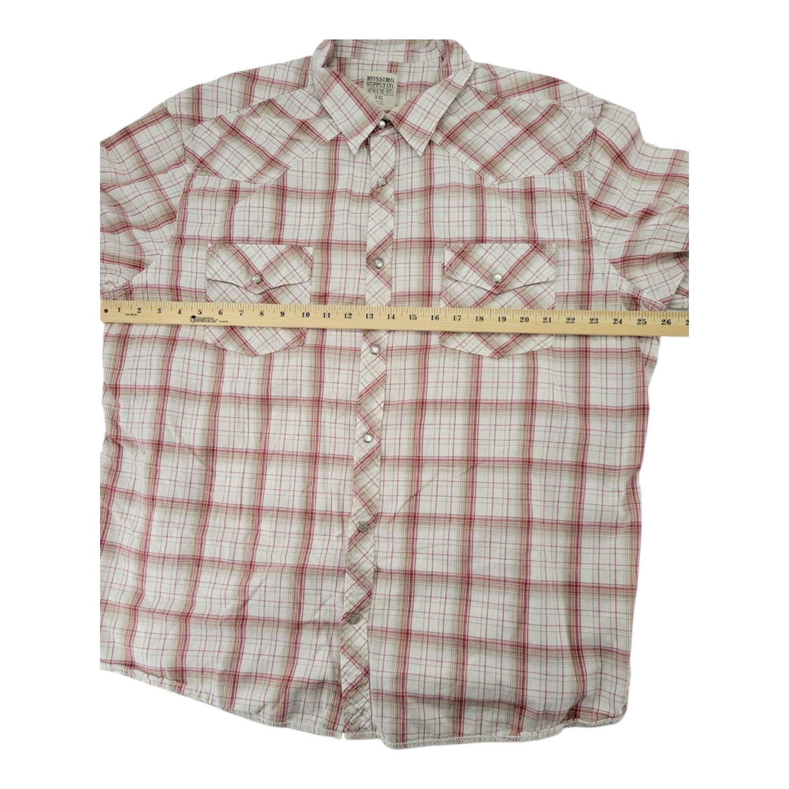 Mossimo Supply Co Athletic Fit Mens Short Sleeve Plaid Pearl Snap Shirt XXL