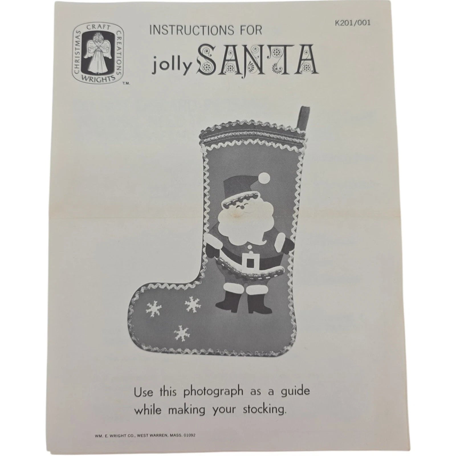 Vintage Unfinished Wright’s Jolly Santa Felt Christmas Stocking Kit K201