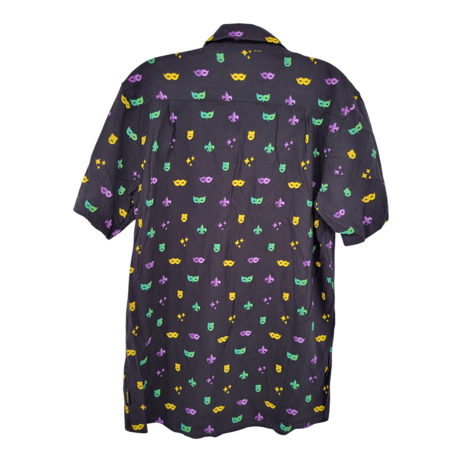Tipsy Elves Mardi Gras Mens Masquerade Black Short Sleeve Button Up Shirt M