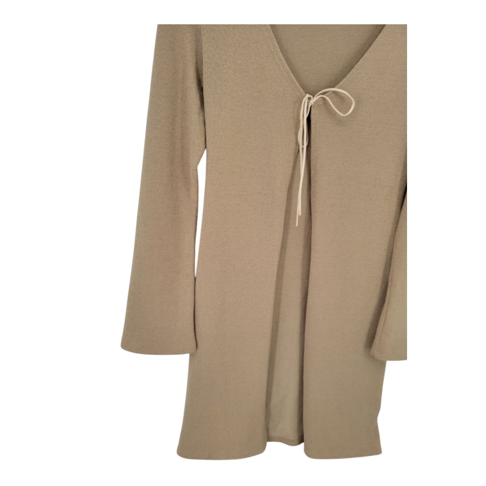 Forever 21 Women's Beige Knit Tie-Front Cardigan Sweater Dress Long Sleeve