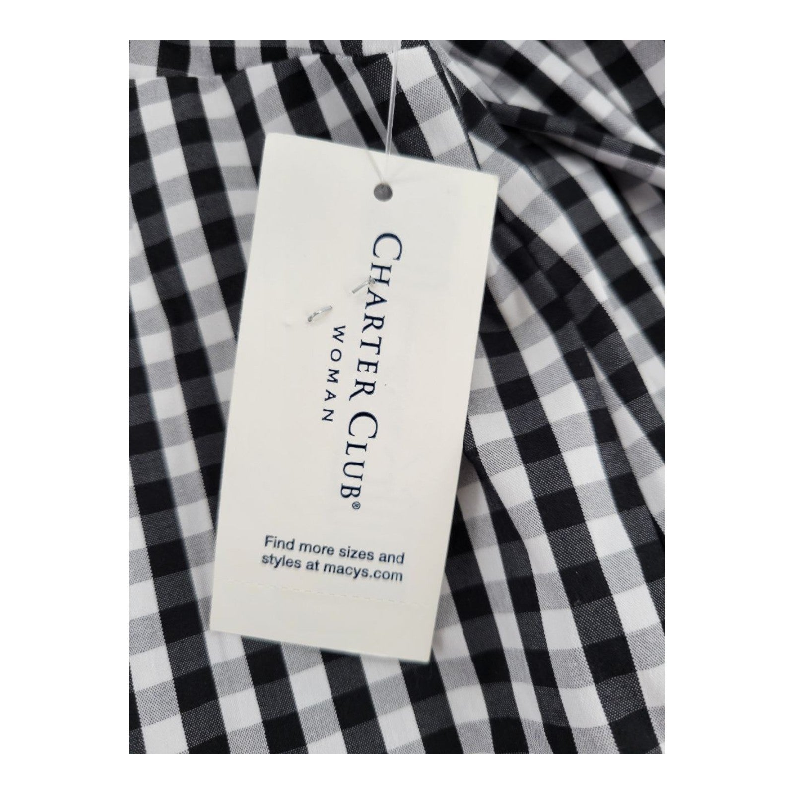 Charter Club Woman Gingham Cold Shoulder Top Black White Button Front 18W